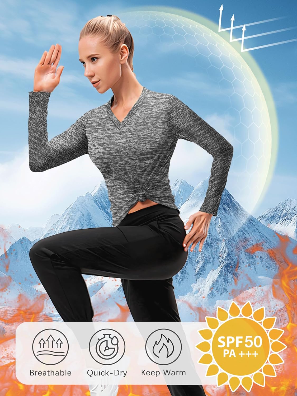 Thumbnail 3 de Sportshirt Damen Kurzarm V-Ausschnitt UPF 50+ – atmungsaktives Funktionsshirt für Training und Alltag
