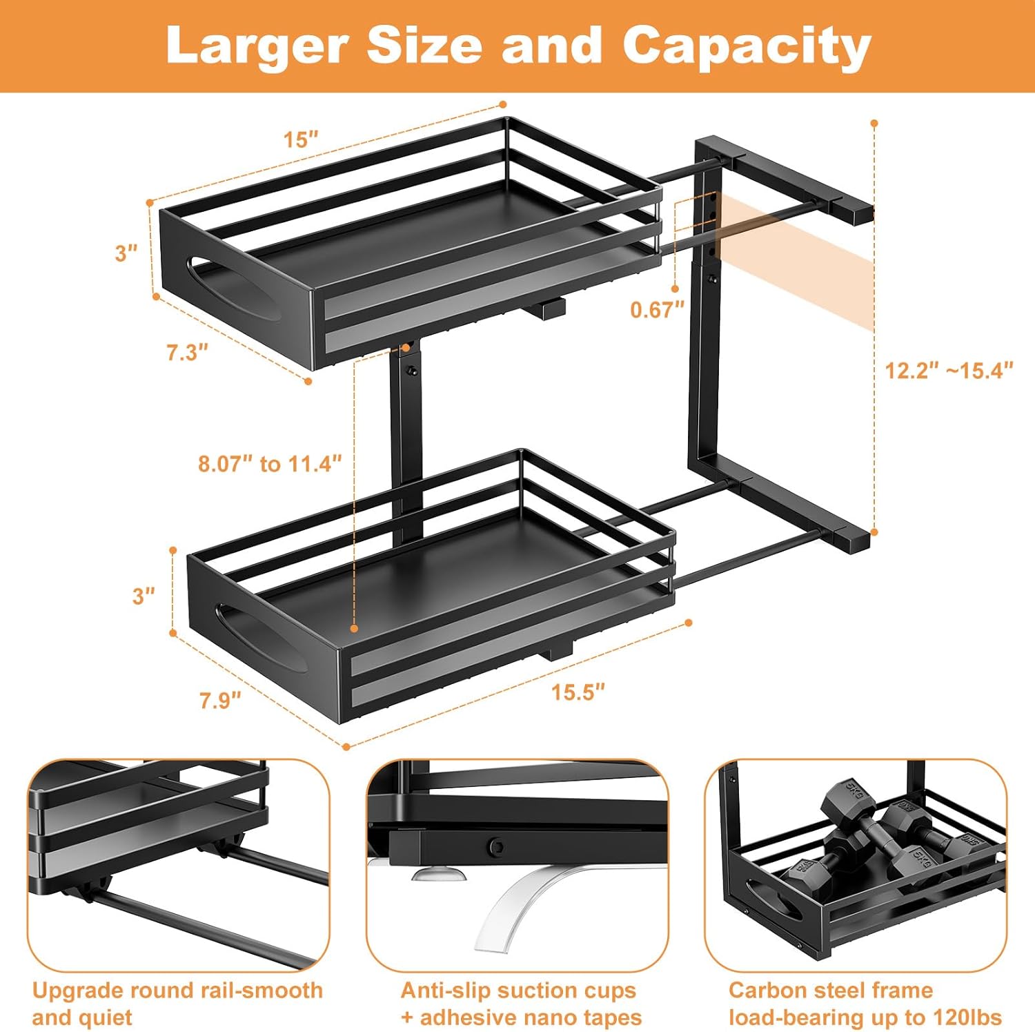 Thumbnail 3 de Under Sink Organizer 2-Tier Slide-Out Drawer Shelf