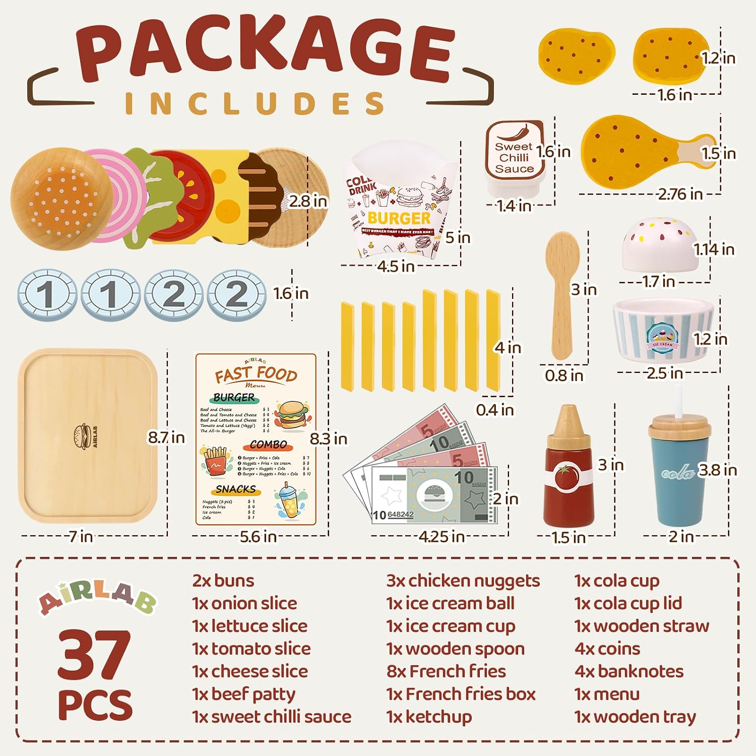 Thumbnail 1 de Wooden Play Food Pretend Play Set for Toddlers