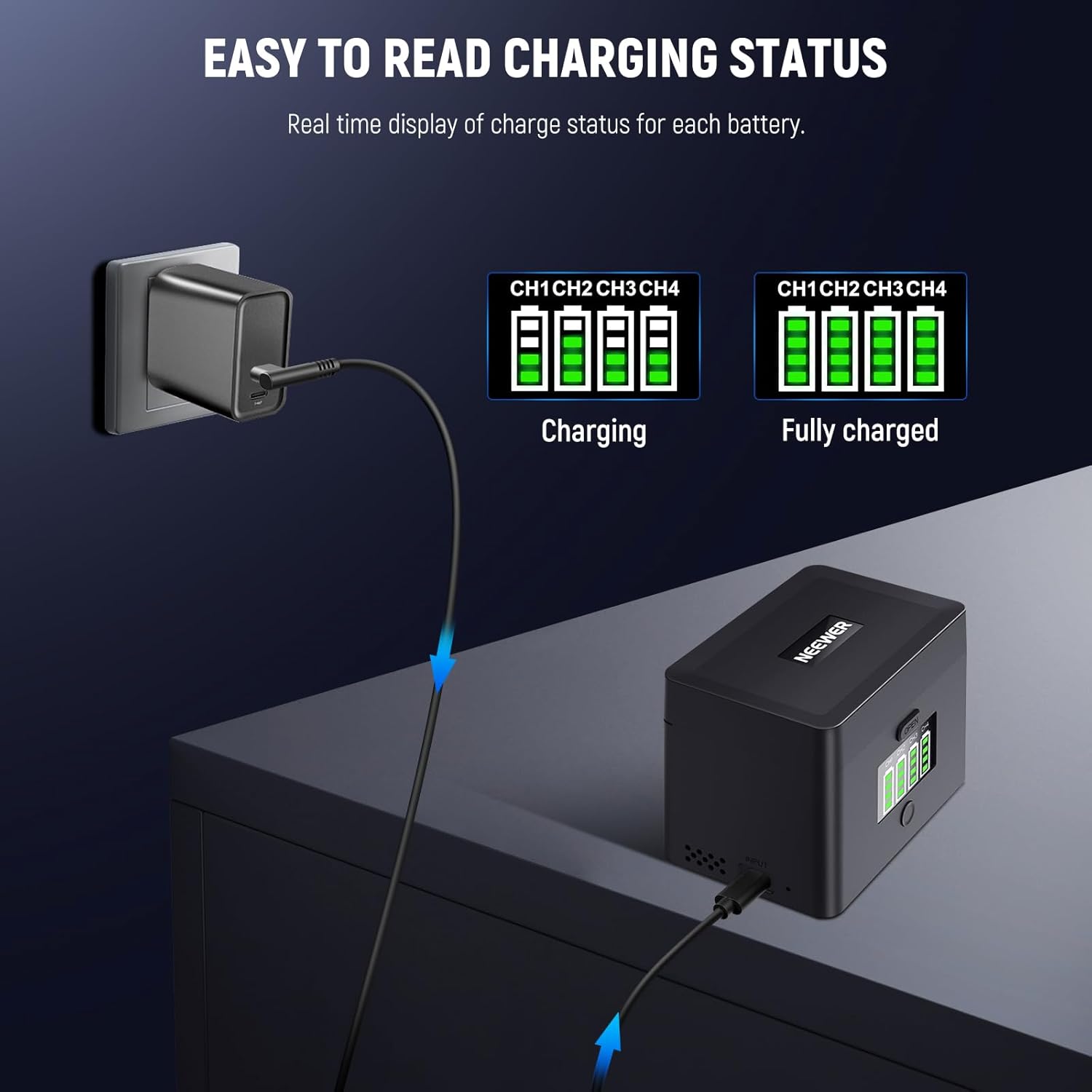 Thumbnail 6 de NEEWER NW-ZP4 caricabatterie USB 2in1 a 4 canali per NP-FZ100 e LP-E6 fino a 40W