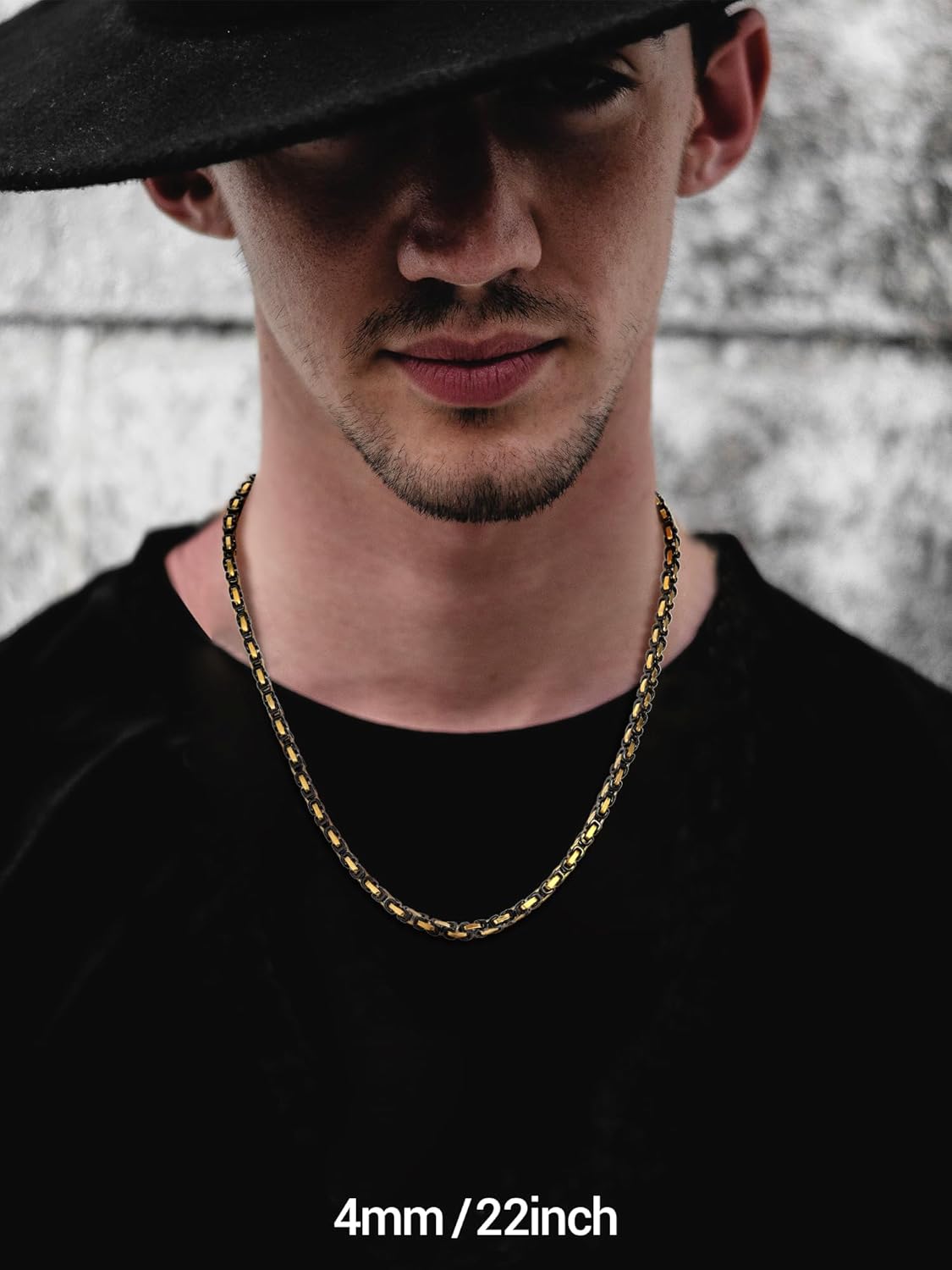 Thumbnail 1 de PROSTEEL Collana uomo Bizantina in acciaio con maglia intrecciata 4mm/6mm, finiture argento nero oro 18K e catena punk