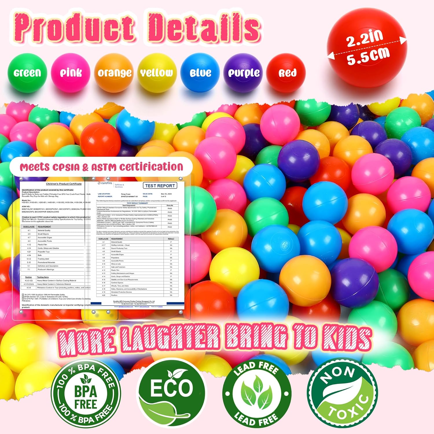 Thumbnail 1 de Vanland Ball Pit Balls 100 Pack 2.2"
