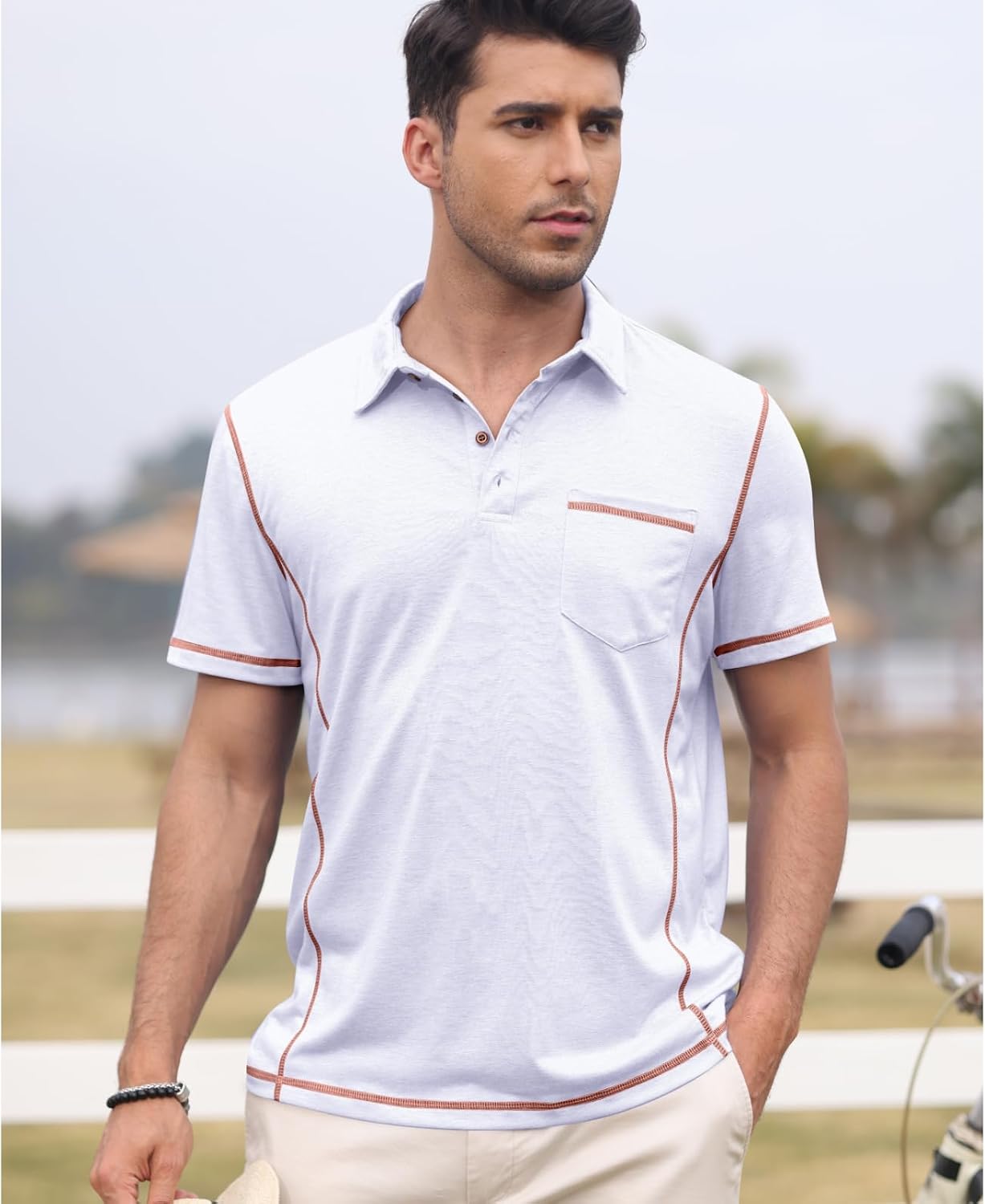 Thumbnail 2 de LAOARA poloshirt voor heren, slim fit met korte mouwen en knoopsluiting