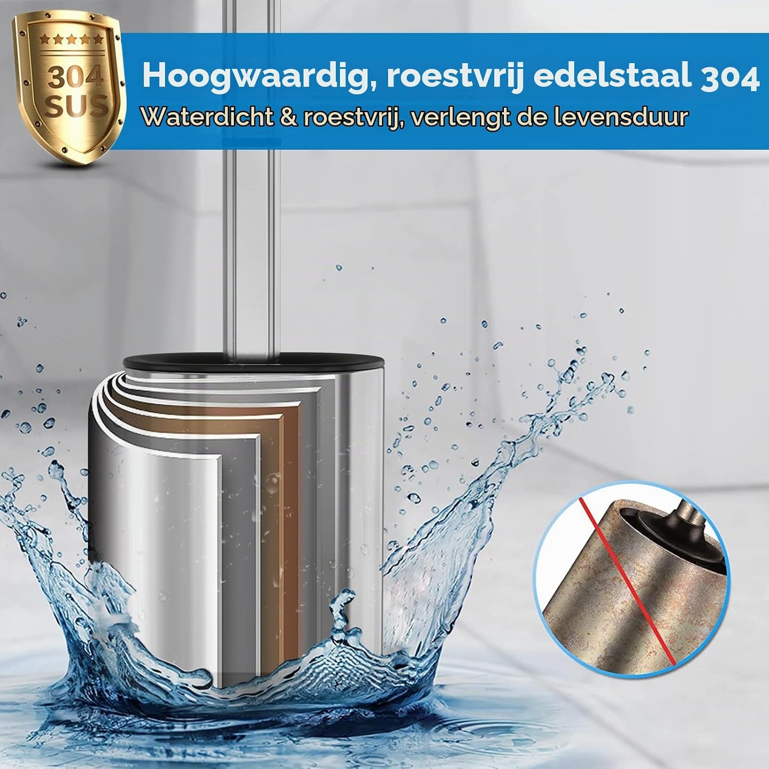 Thumbnail 3 de homeasy HLX073 toiletborstel met TPR-kop en RVS-handgreep, zilver
