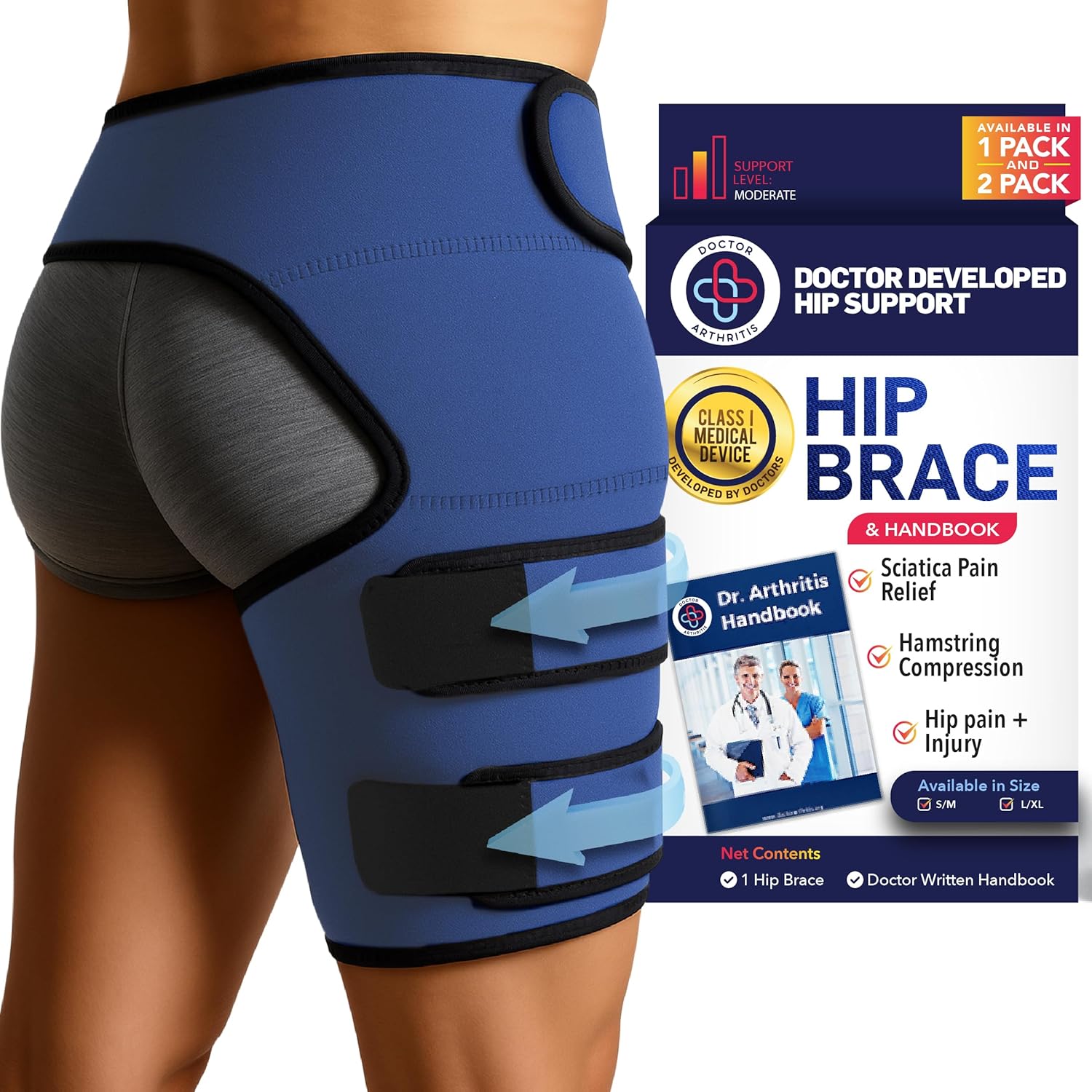 Detalle de Doctor Developed Stabilizing Hip Brace for Women & Men – Right Leg, Sm Navy