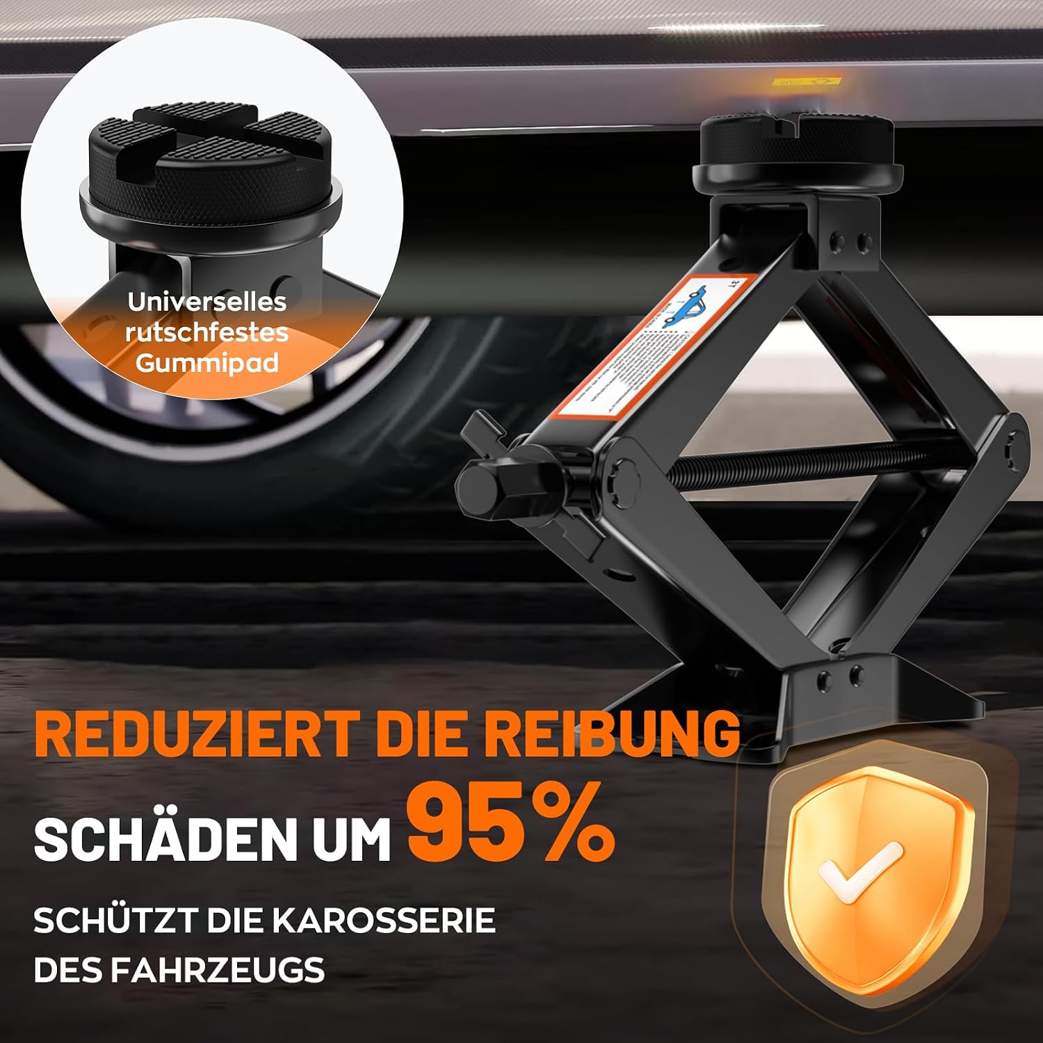 Detalle de Universelle Wagenheber 3T — Neues Upgrade Scherenwagenheber-Set mit 2 Gummiauflagen, inkl. Radkreuzschlüssel und Notfallzubehör