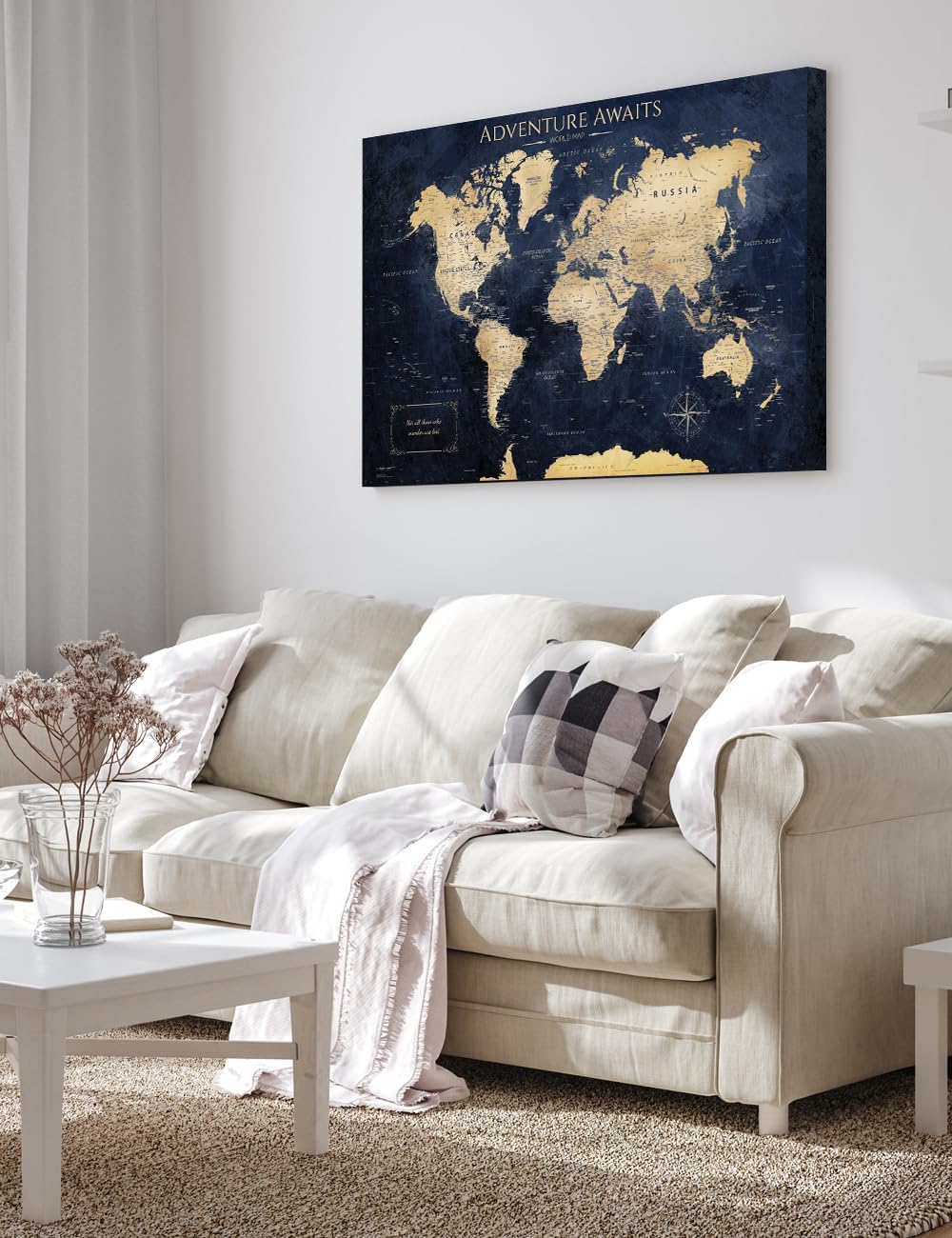 Detalle de IPIC Vintage Teal World Map Canvas, 36 x 24 in, Gallery-Wrapped