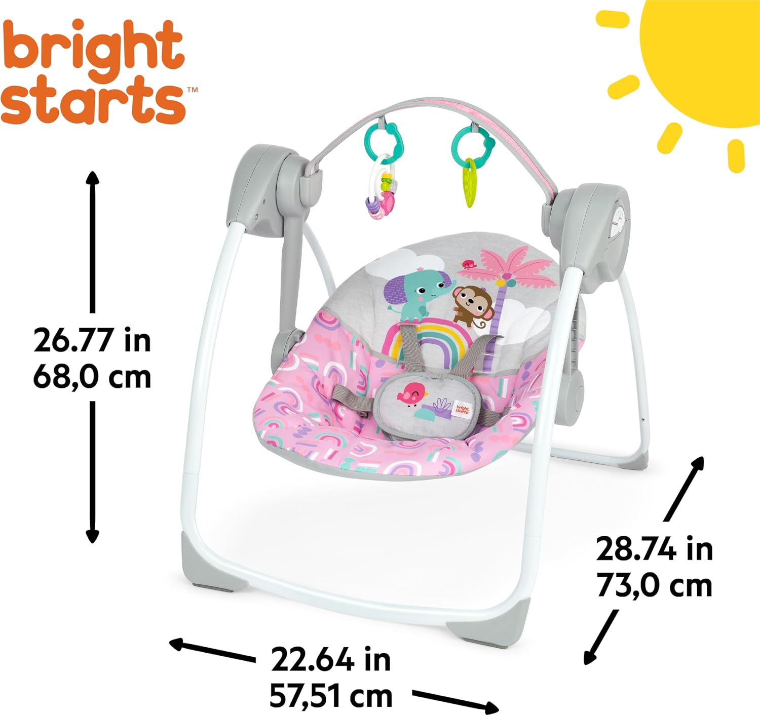 Detalle 2 de Bright Starts Pink Paradise bärbar babygunga med 6 hastigheter och musik