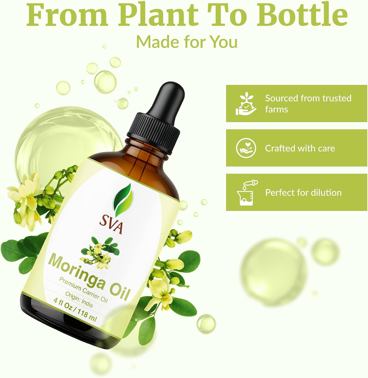 Detalle de SVA Moringa Seed Oil 4 Fl Oz — 100% Natural Cold-Pressed Carrier Oil