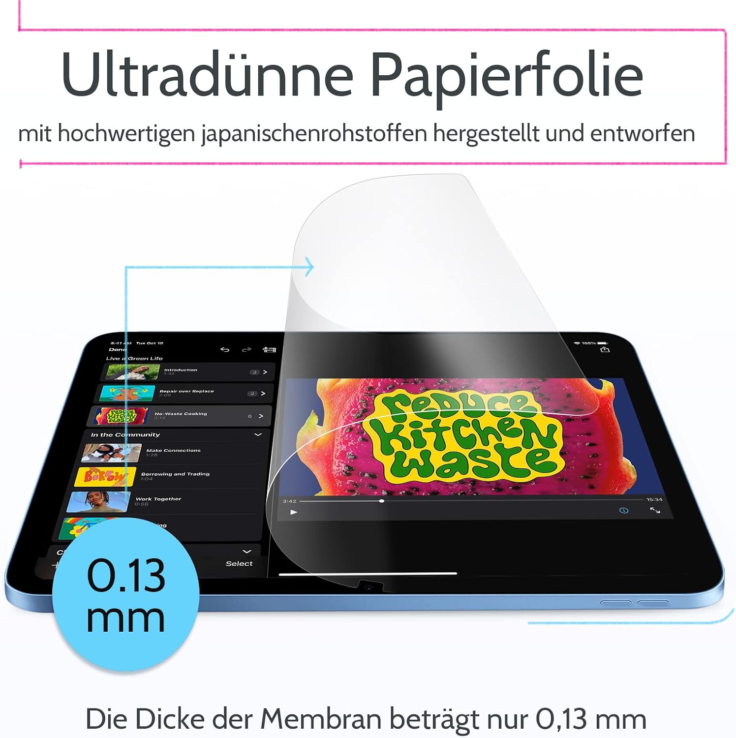Thumbnail 2 de 2er Set Papier-Schutzfolie für iPad 11. Gen. (A16) & iPad 10. Gen. (2022) – matte Screen Protector zum Zeichnen, Schreiben und Notizen