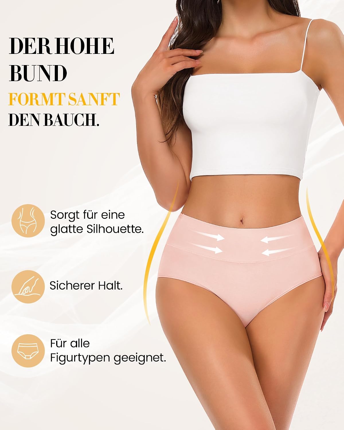 Detalle de SIMIYA Damen Unterhosen aus Baumwolle im 5er-Set (S–5XL), hoher Bund & Hipster-Schnitt