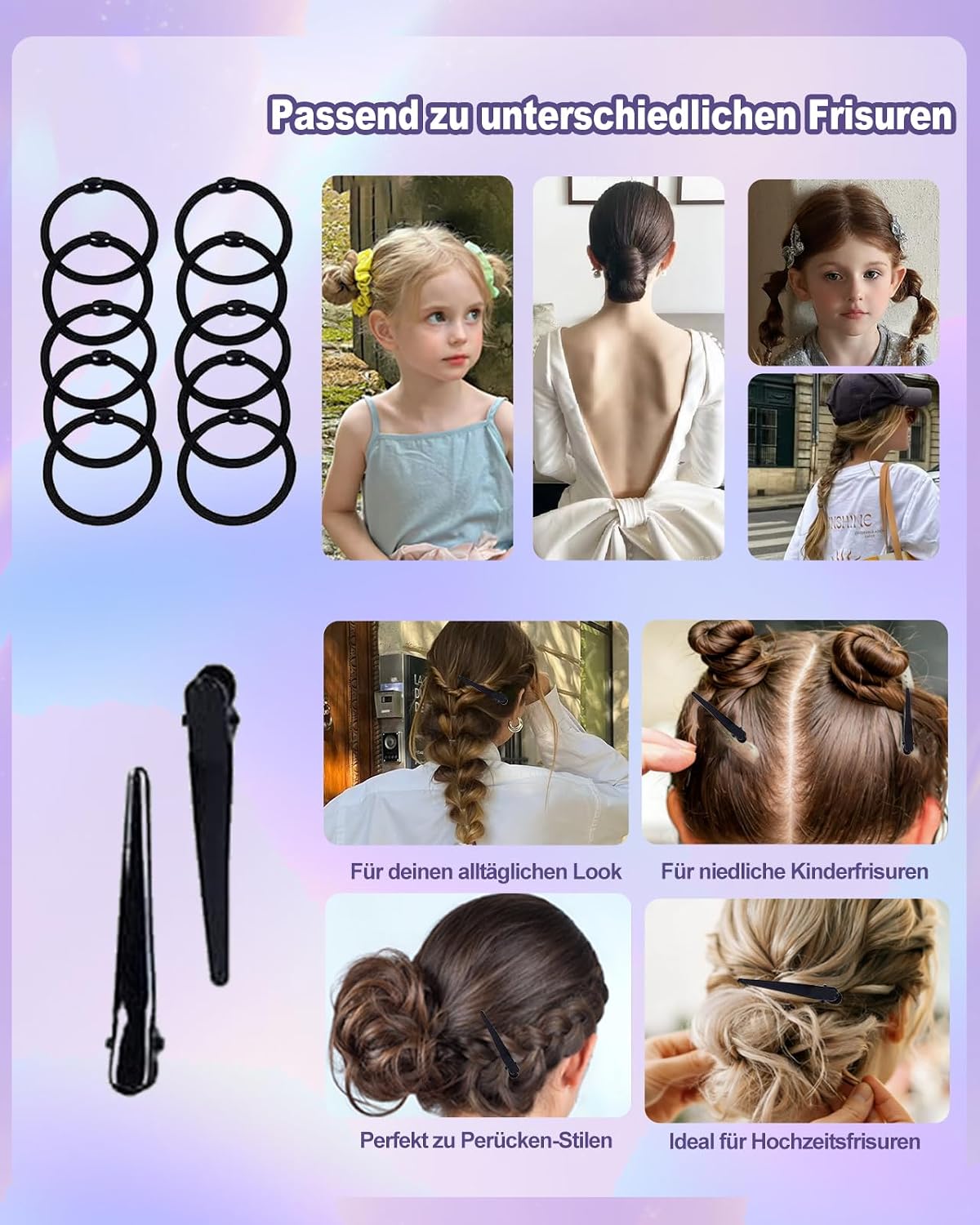 Detalle de Oiomniv Haarstyling-Tools Set für Damen – All-in-One DIY Flecht- & Dutt-Set für Zöpfe, Twists und Pferdeschwänze (Schwarz 1)