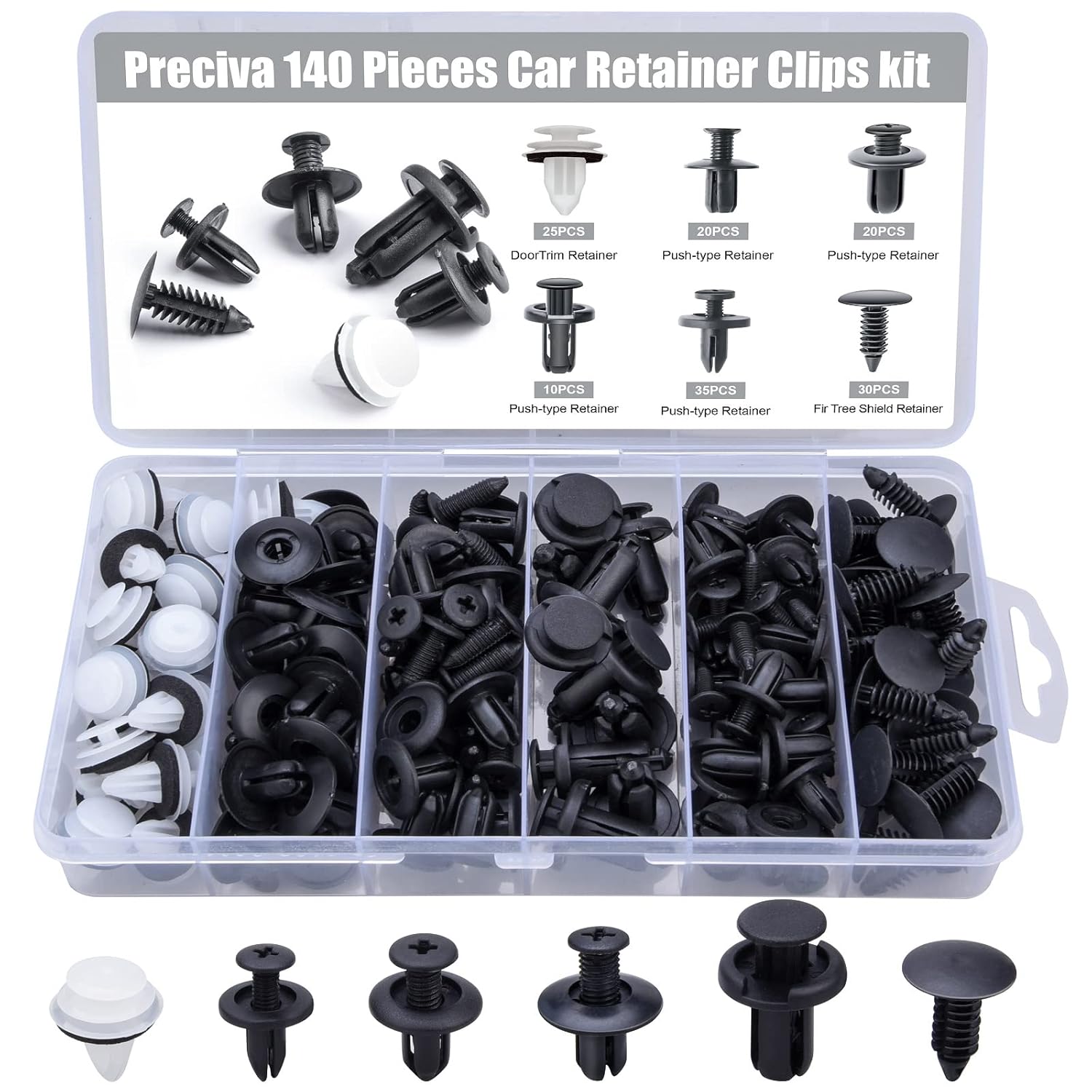 Detalle de Preciva Car Retainer Clips 140pcs — Universal Nylon Fasteners in 6 Sizes