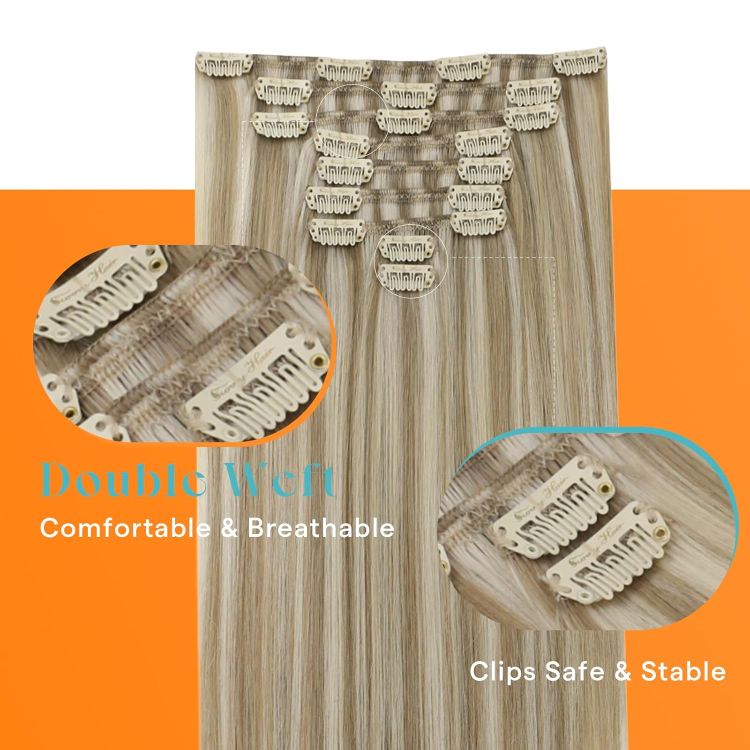 Thumbnail 6 de Sunny Hair Clip-In Real Human Hair Extensions, 20 Inch, 165g Thick Remy Hair — Golden Blonde Highlights