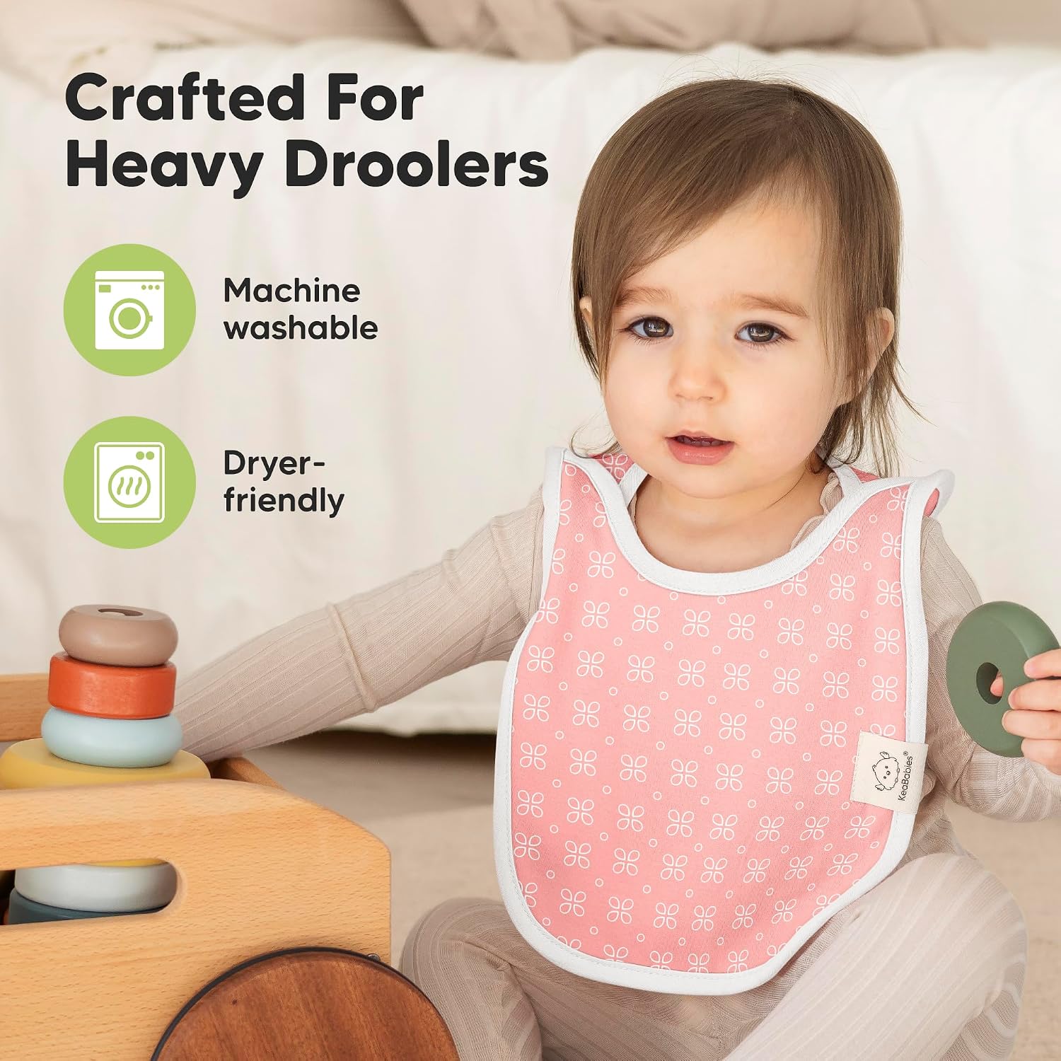 Detalle 2 de KeaBabies Hallo Baby Pullover Baby Bibs, 8-Pack, 6-36M, Blush