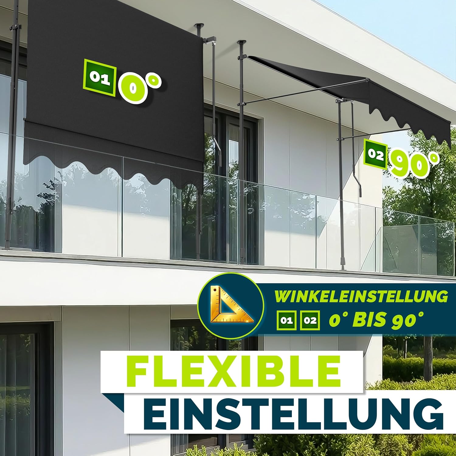 Thumbnail 1 de tillvex Klemmmarkise mit Handkurbel für Balkon (ohne Bohren) – Anthrazit, 250 cm