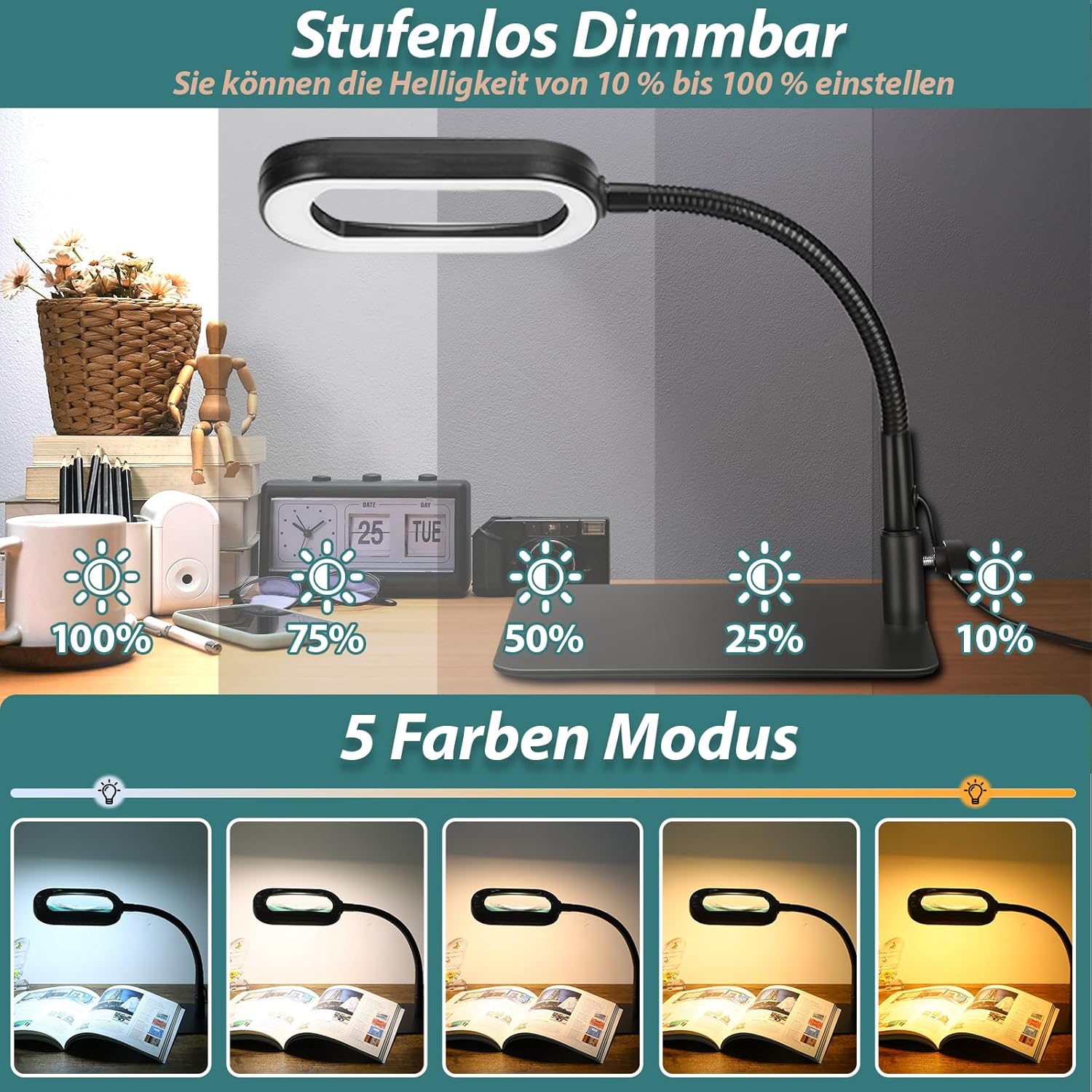 Thumbnail 2 de Drdefi lente di ingrandimento rettangolare 10X con luce LED e collo flessibile