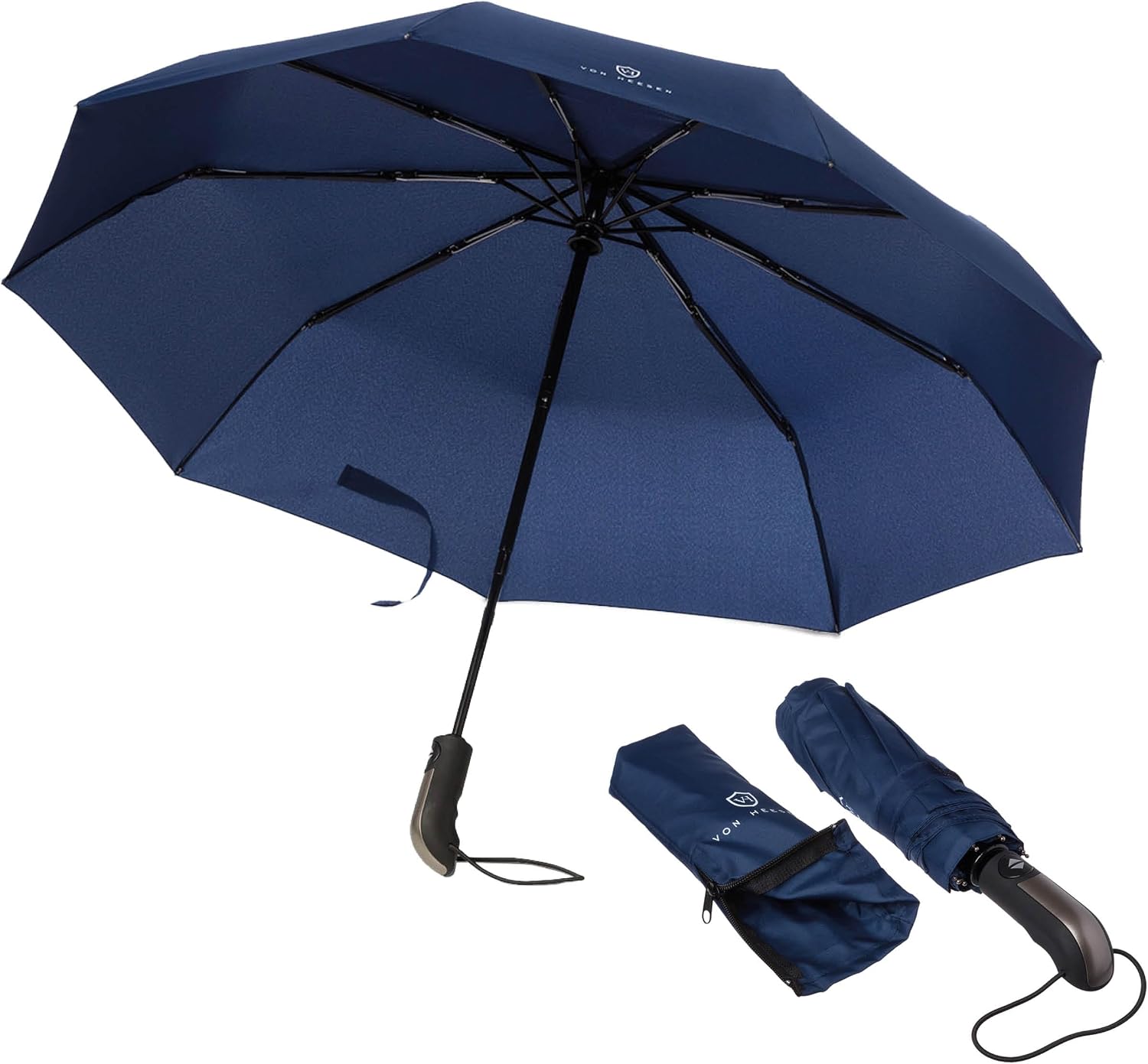 Detalle de VON HEESEN Taschenschirm sturmfest bis 140 km/h inkl. Schirm-Tasche & Reise-Etui