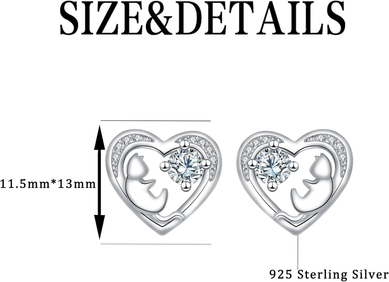 Detalle 2 de J.MUEN Boucles d'oreilles Chat/Licorne/Cheval en Argent Sterling 925 – Design animal discret