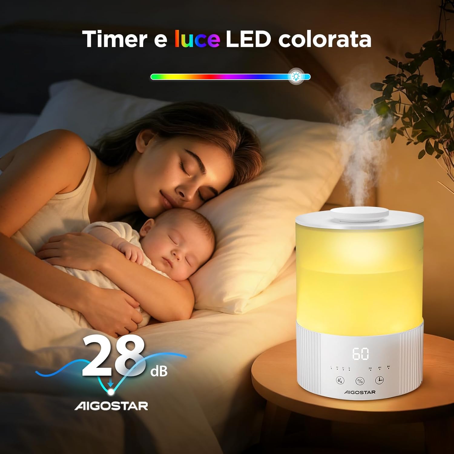 Thumbnail 6 de Aigostar Umidificatore Bambini 2,5L ultrasuoni con 28 dB, timer 8h e 7 luci notturne