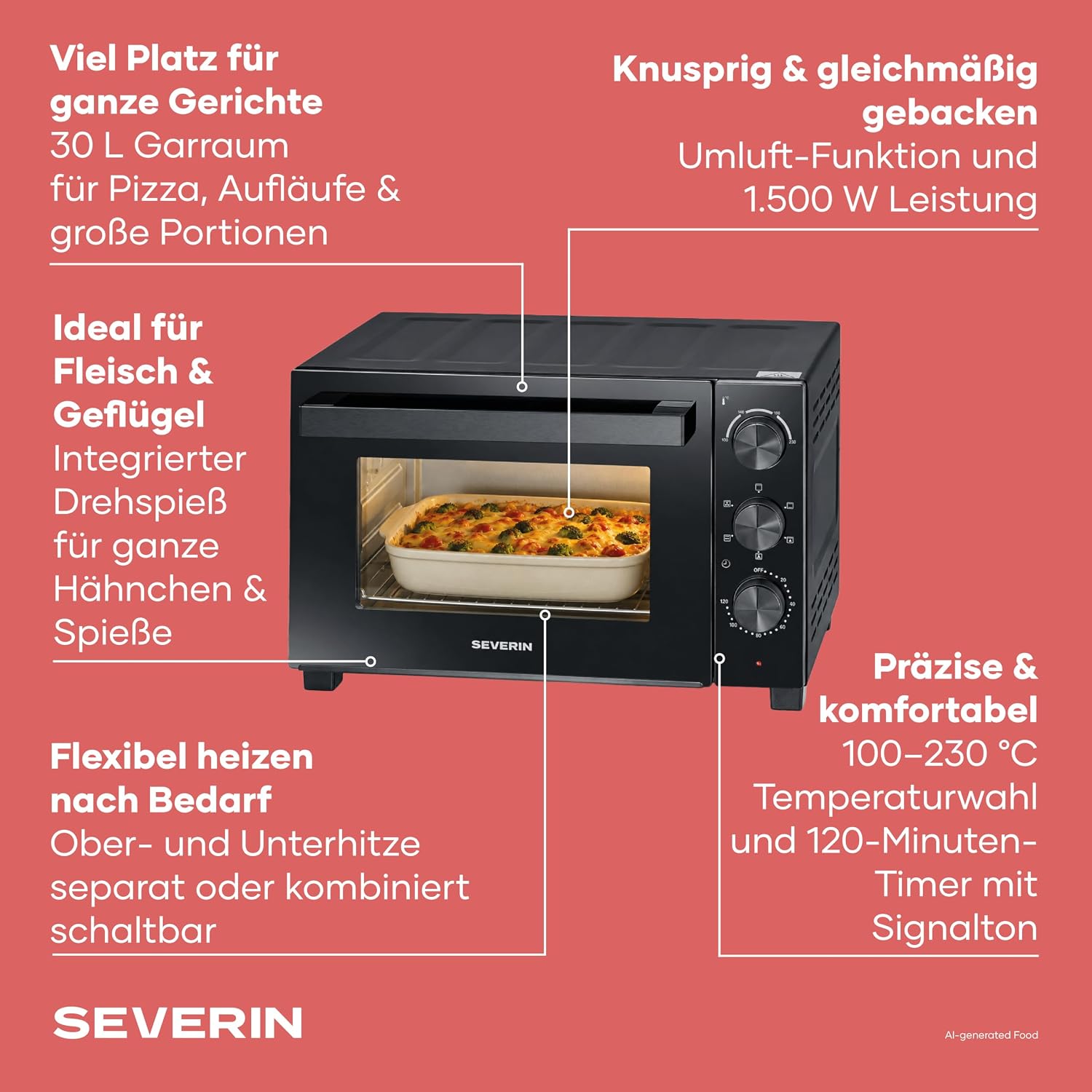 Thumbnail 2 de Severin Back- und Toastofen mit Umluftfunktion (TO 9020): 30 L Kapazität, Drehspieß und Vielseitigkeit