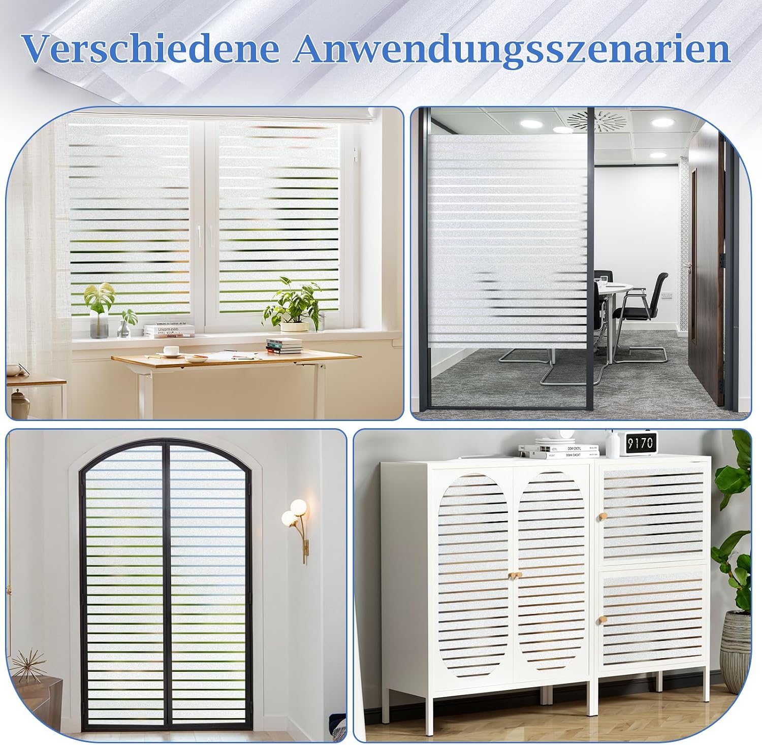 Thumbnail 6 de Lifetree Fensterfolie mit Streifen: Sichtschutzfolie Milchglasoptik selbstklebend? ohne Klebstoff, 90×200 cm