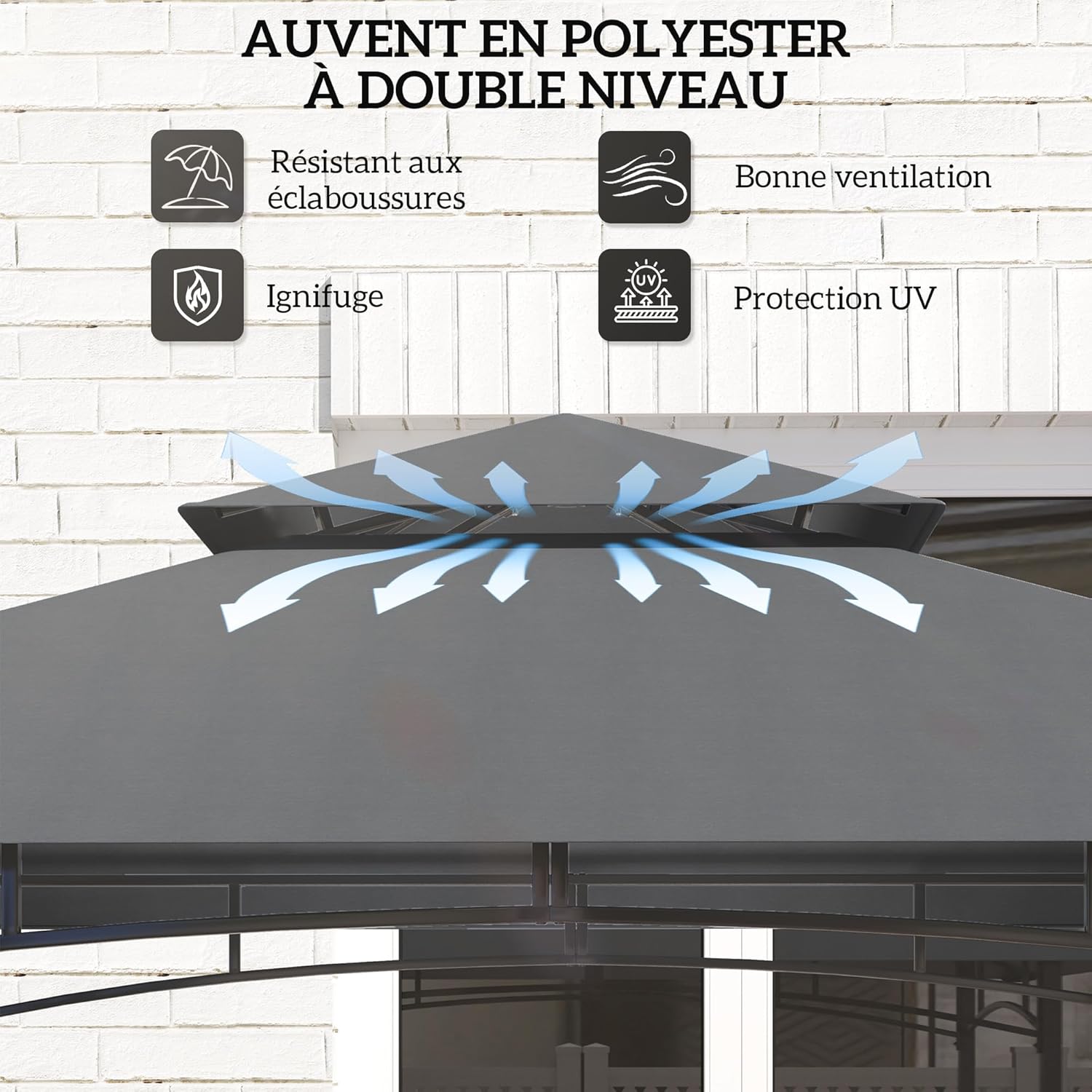 Thumbnail 2 de Outsunny Tonnelle de Barbecue à Deux Niveaux – Auvent avec LED et Étagères Latérales, 240 x 150 x 250 cm, Gris foncé