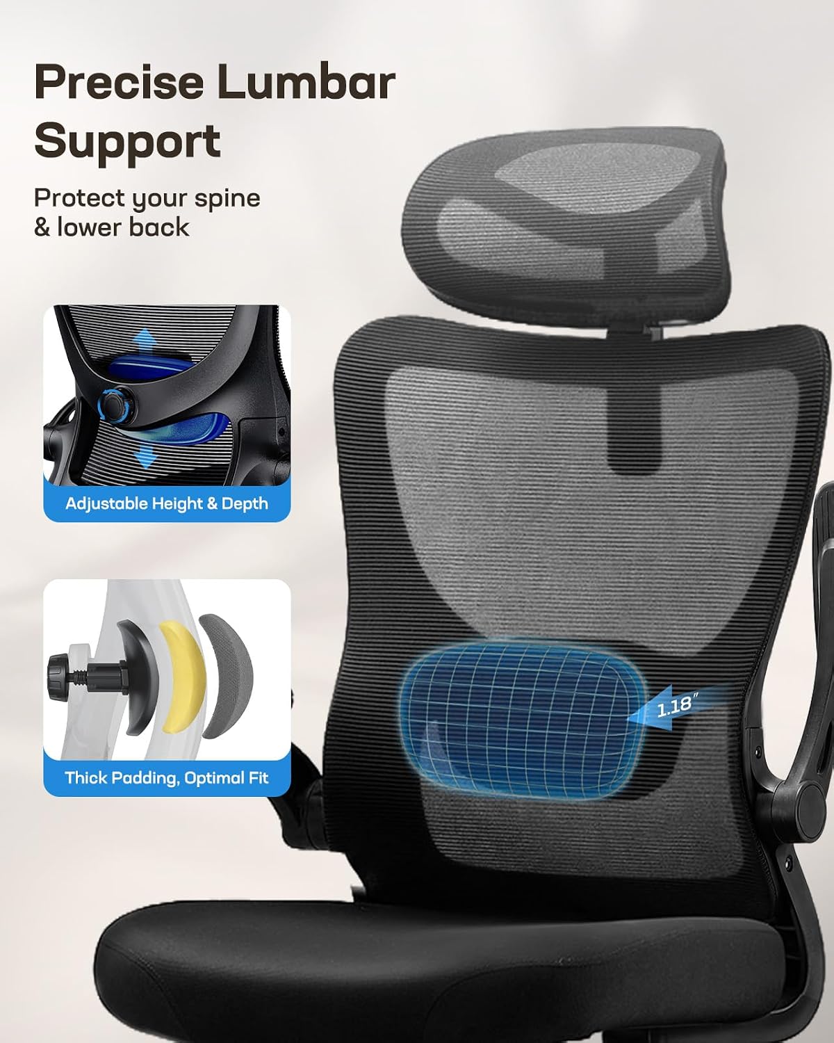 Detalle de HUANUO Ergonomic Office Chair, 300 lb Capacity