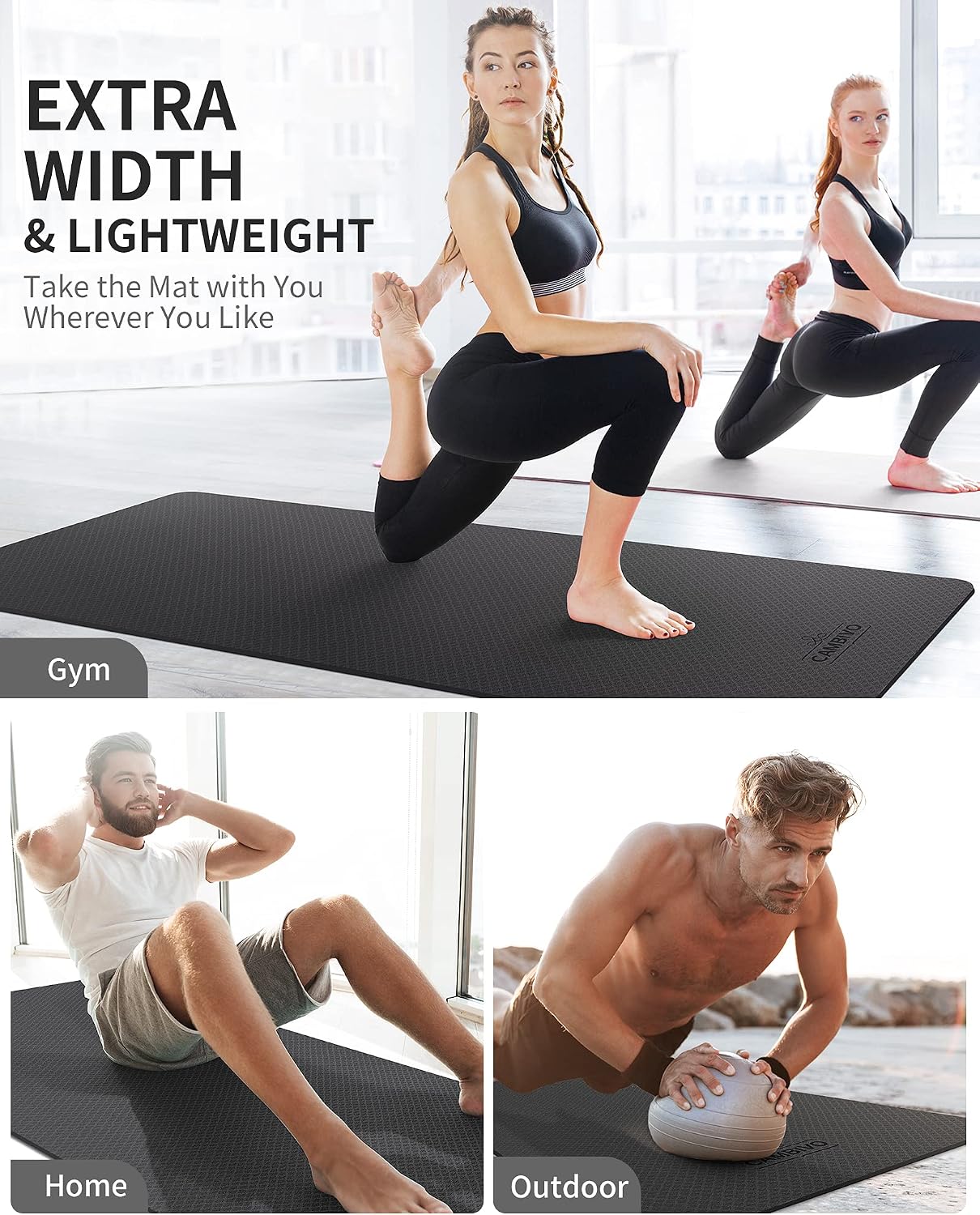 Detalle de CAMBIVO Extra Wide Yoga Mat for Home HIIT and Pilates: 183x81 cm, 6 mm TPE with Dual-Surface Non-Slip Traction
