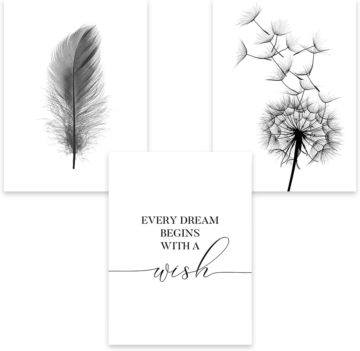 Thumbnail 2 de Trayosin 3er Set Premium Design-Poster Schwarz-Weiß mit Pusteblume – 3 rahmenlose Leinwanddrucke 30x40 cm