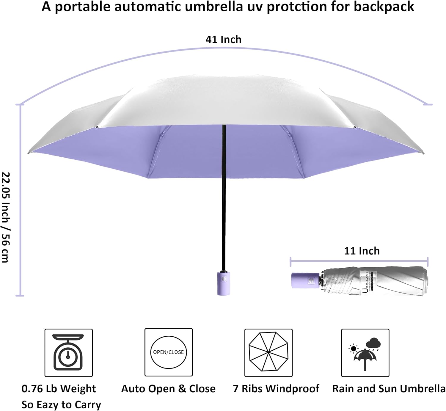 Thumbnail 5 de BAODINI Small UV Protection Travel Umbrella (UPF 50+), Compact 42 inch Windproof Auto Open/Close