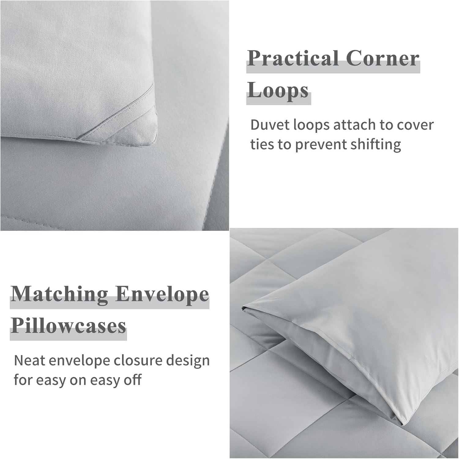 Thumbnail 6 de Aisbo Coverless Duvet King Size 10.5 Tog – 230 x 220 cm, Light Grey with 2 Pillowcases