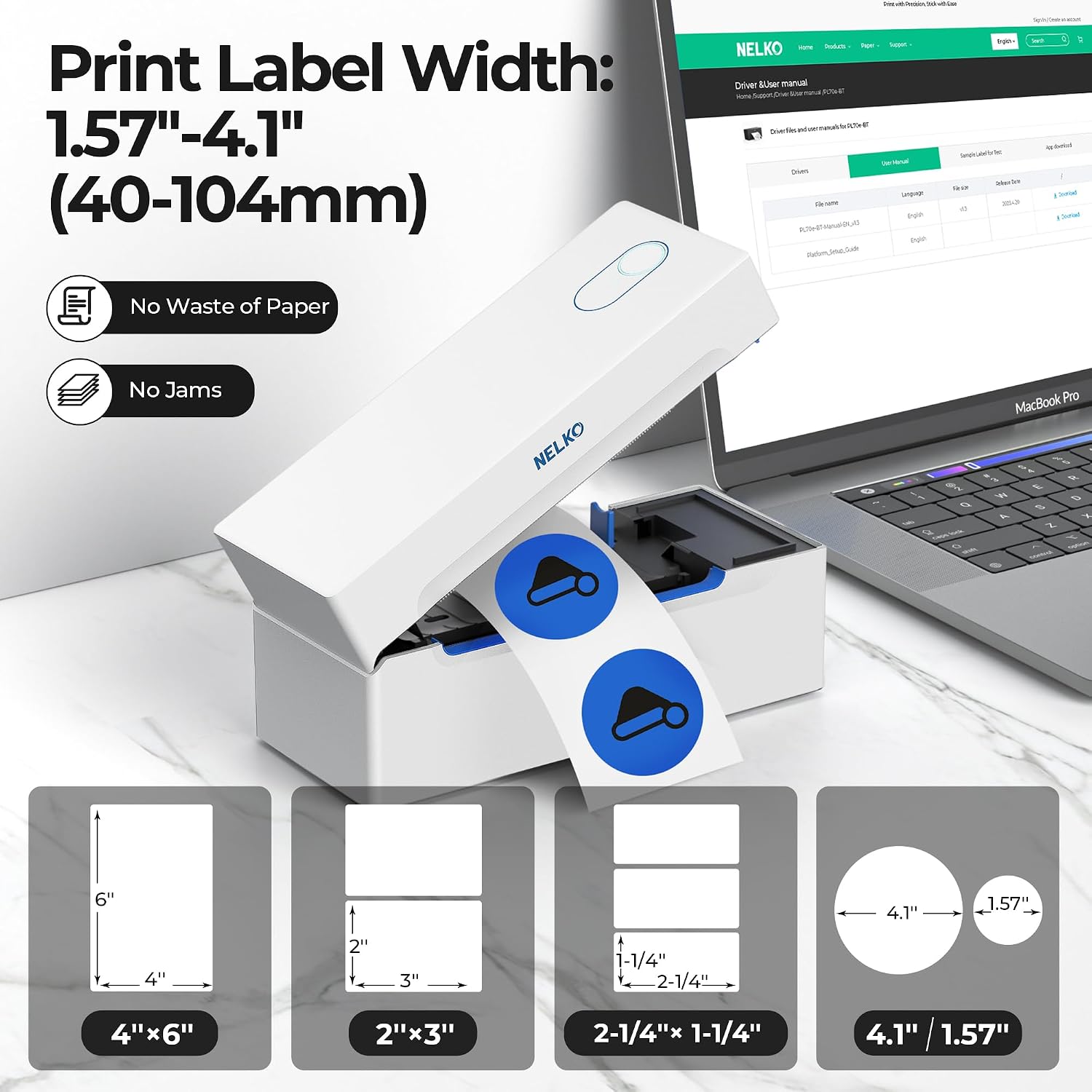 Detalle de Nelko PL70E-BT Thermal Shipping Label Printer, Bluetooth, 4 x 6, 203 DPI