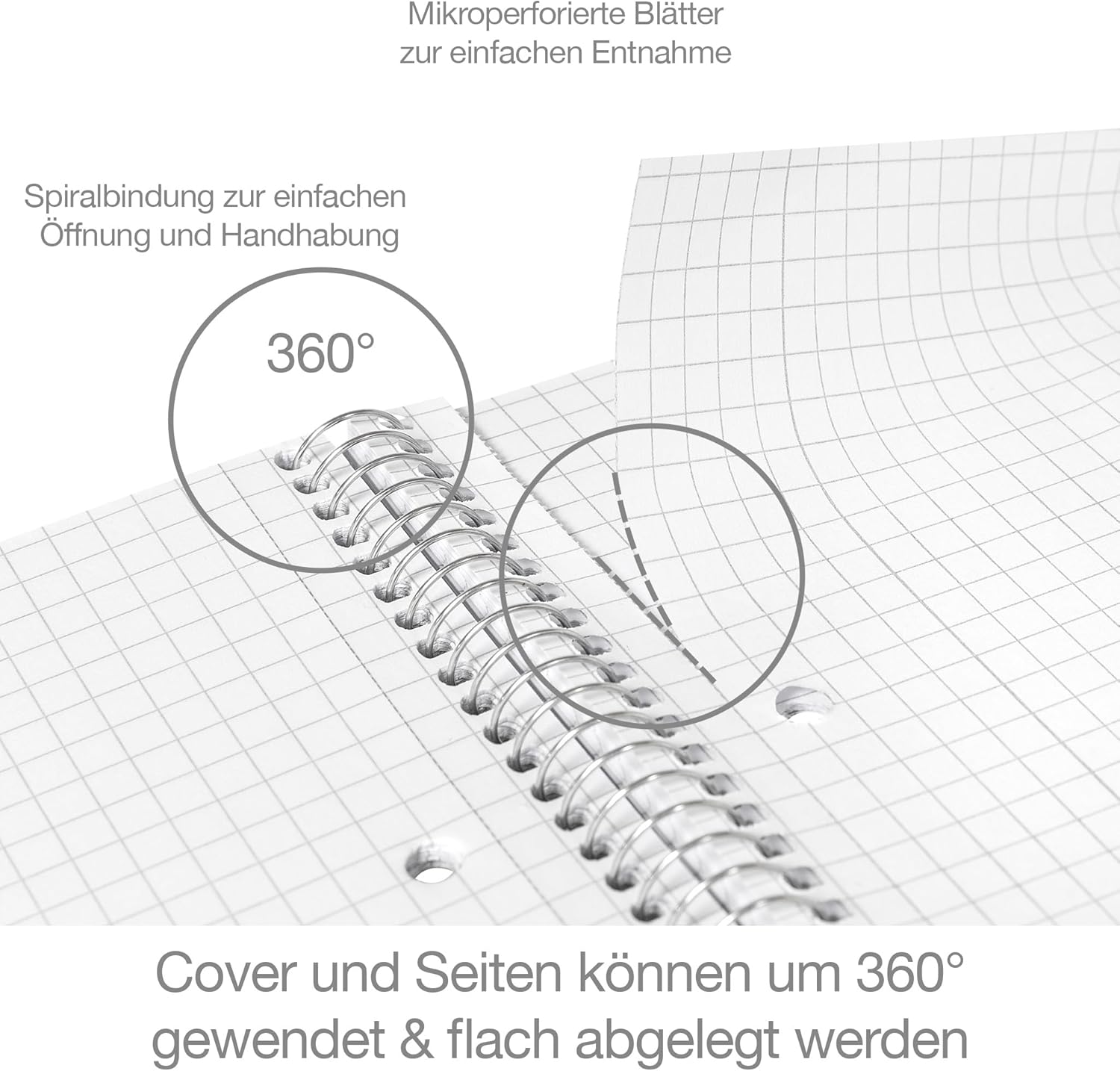 Detalle de Leitz VON Collegeblock A5 kariert – 5er Pack, 160 Seiten, links mit Rand, 70 g/m², Nordic Swan