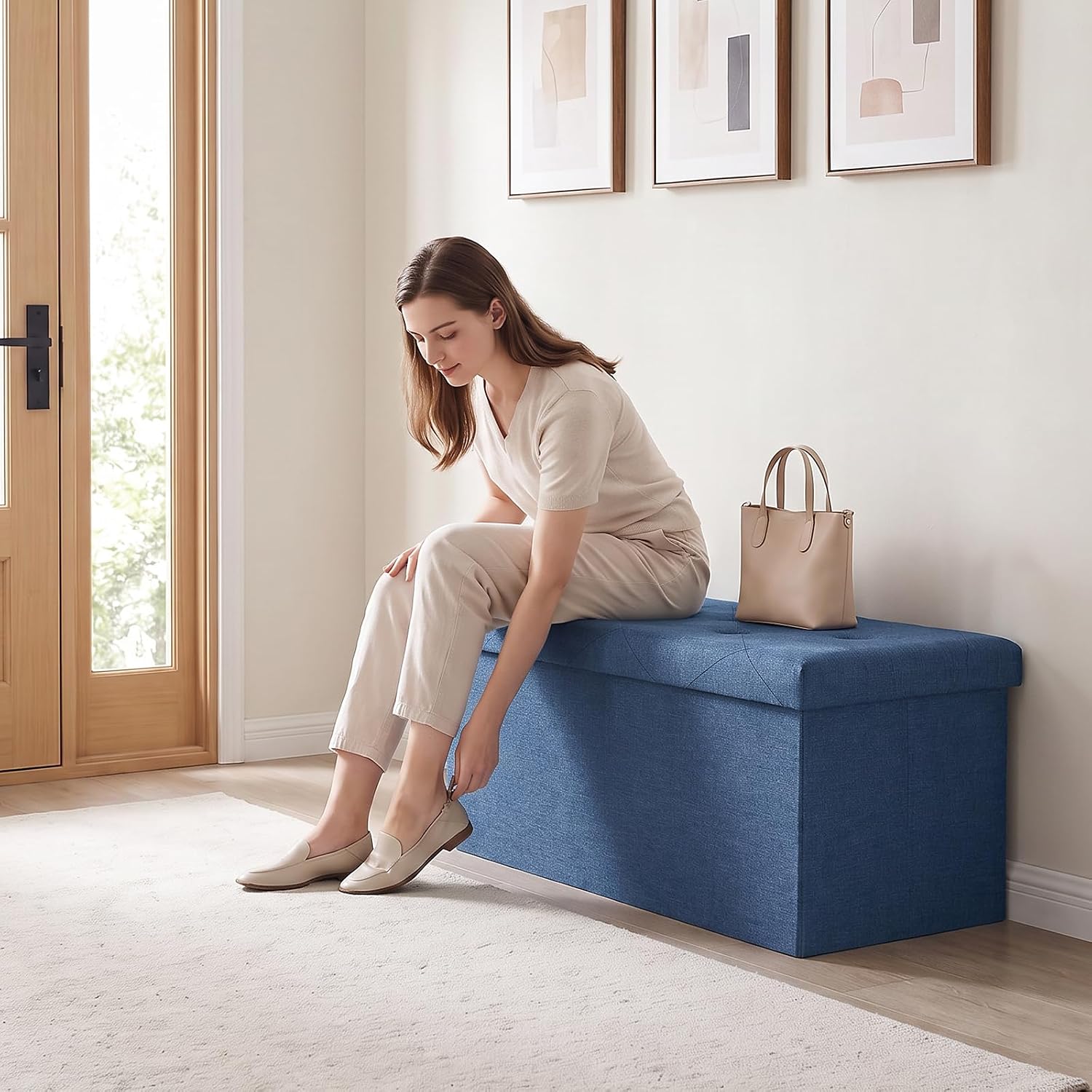 Detalle de OLIXIS Folding Storage Ottoman Bench, 30-Inch