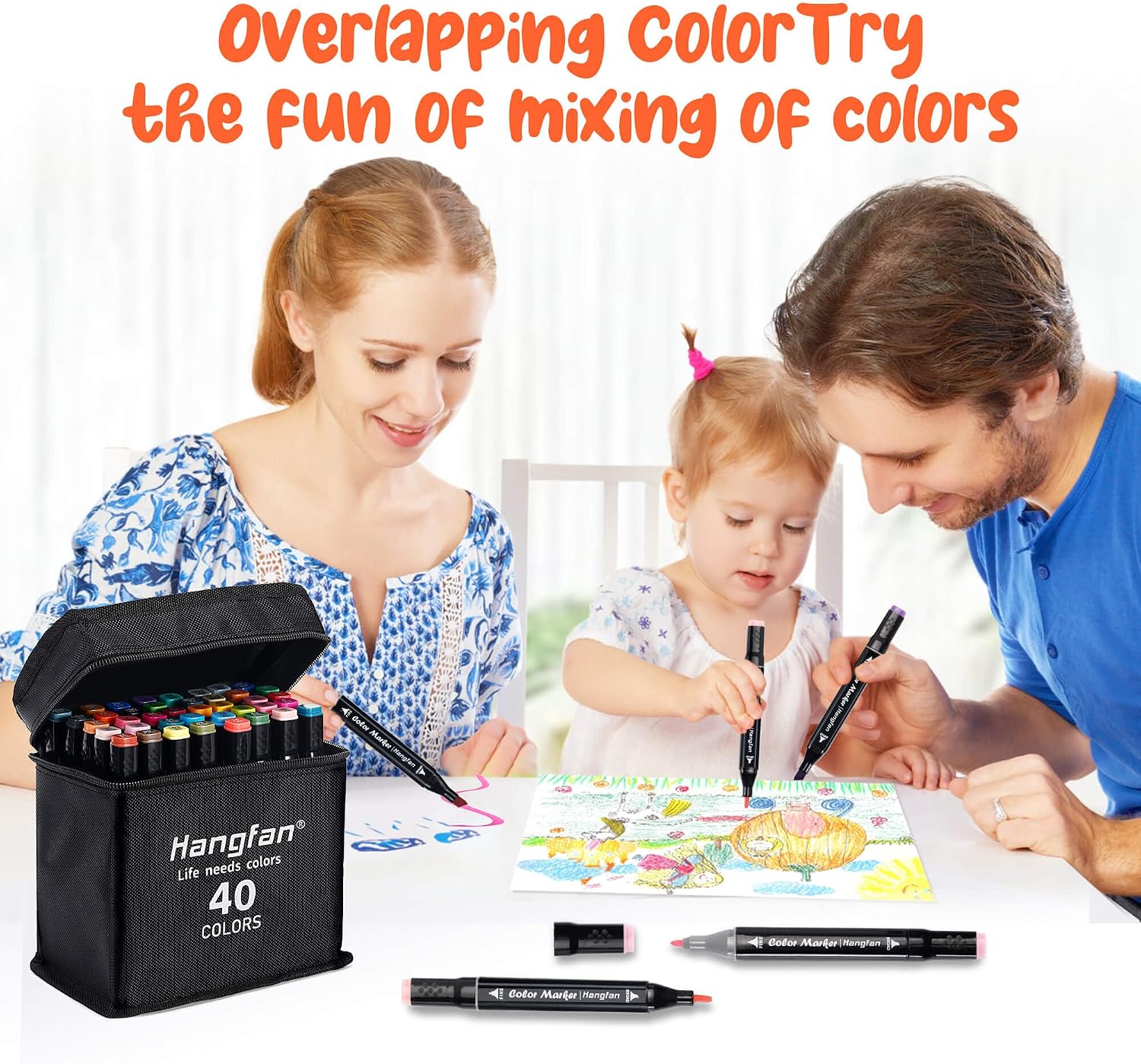 Thumbnail 6 de Hangfan 40 Colours Alcohol Markers (with 2 art outliners) – permanent dual-tip pens for colouring, manga and highlights
