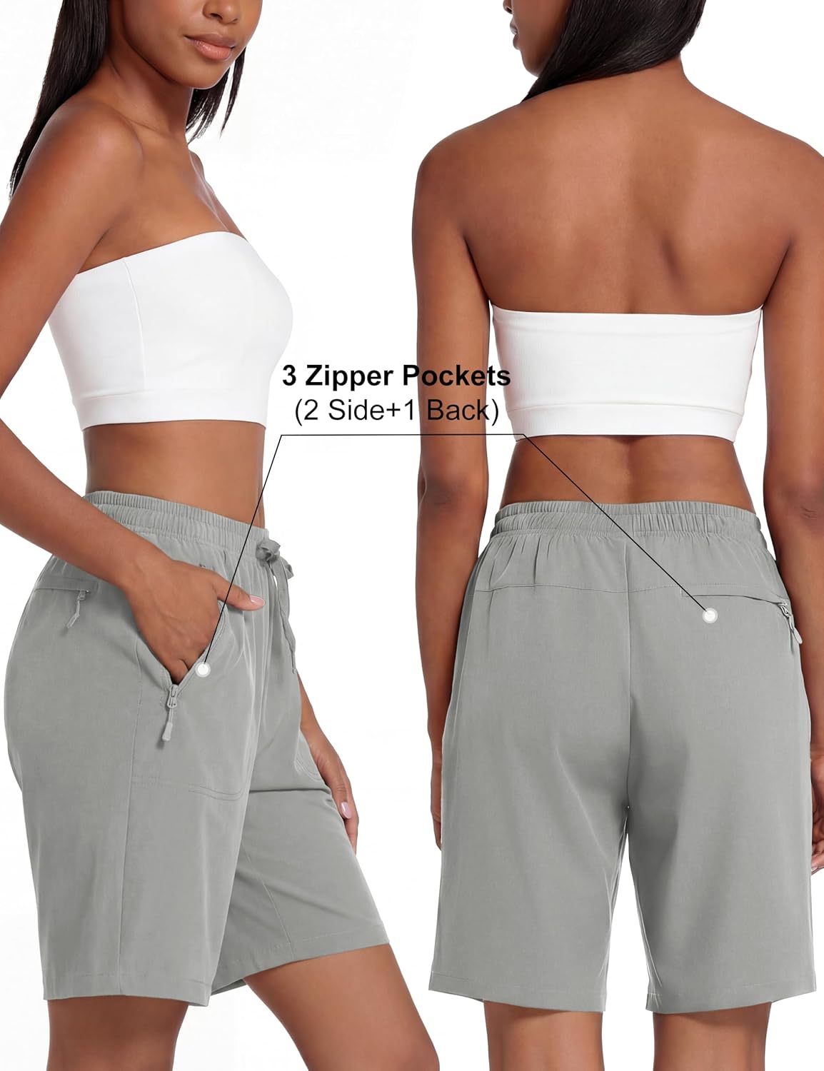 Detalle de MAGCOMSEN Women's 8" Quick-Dry Hiking and Golf Shorts with Zipper Pockets