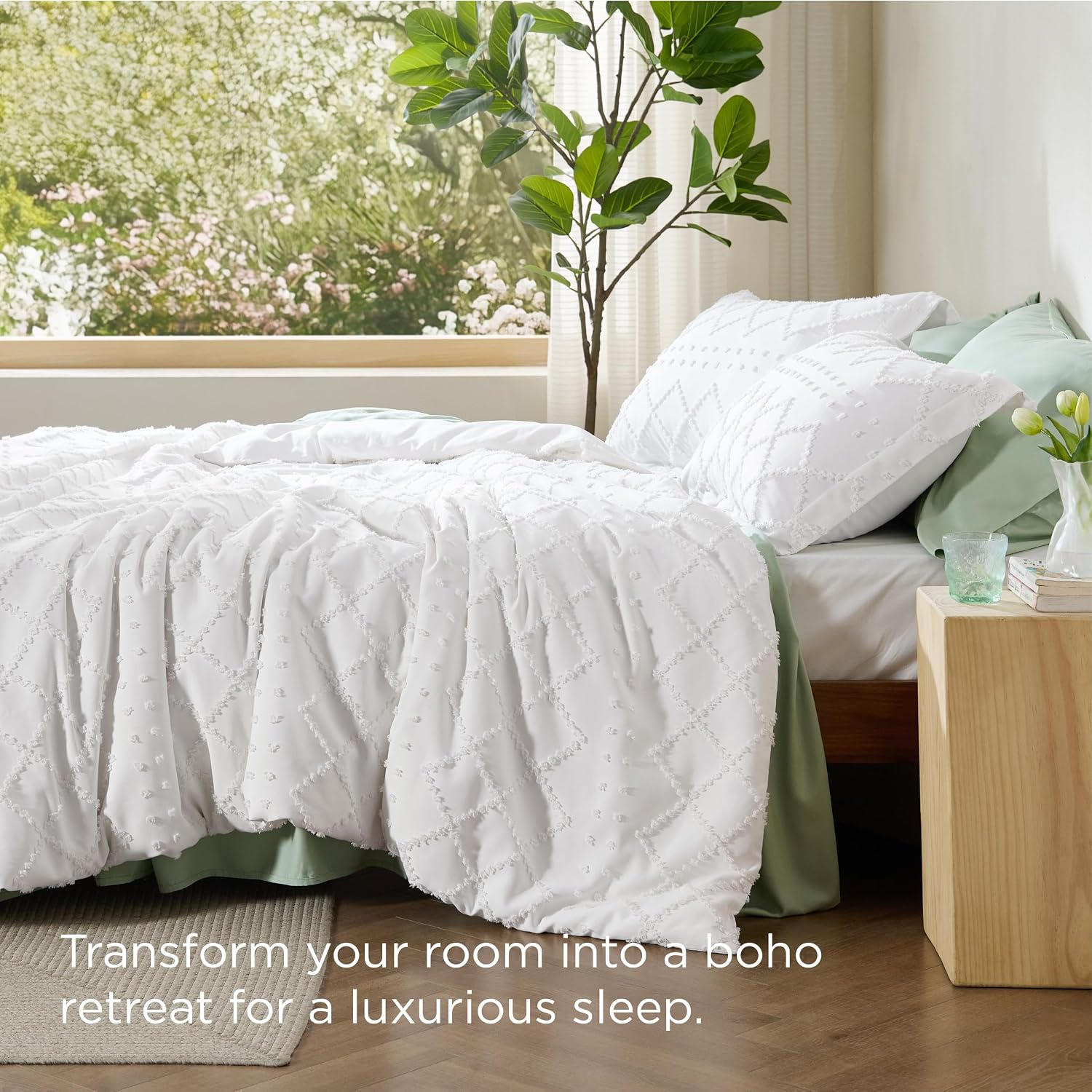 Thumbnail 6 de Bedsure Duvet Cover Set-Solid-Embroidery Queen, White Tufted Polyester