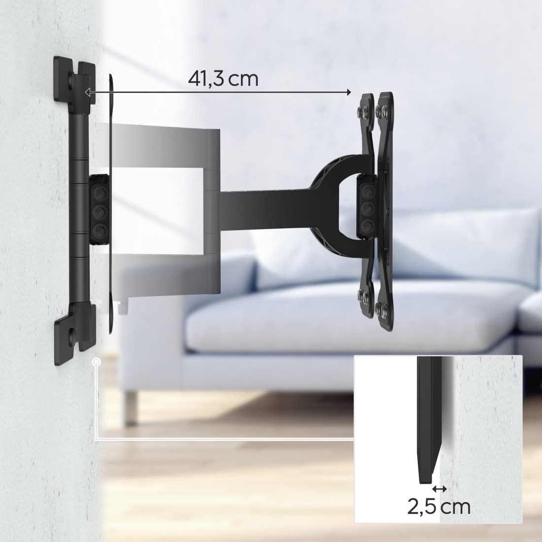 Thumbnail 4 de Support mural TV Hama Extra Plat inclinable pivotant (19 à 48 pouces) – VESA 100×100 à 200×200, charge 40 kg, garantie 10 ans