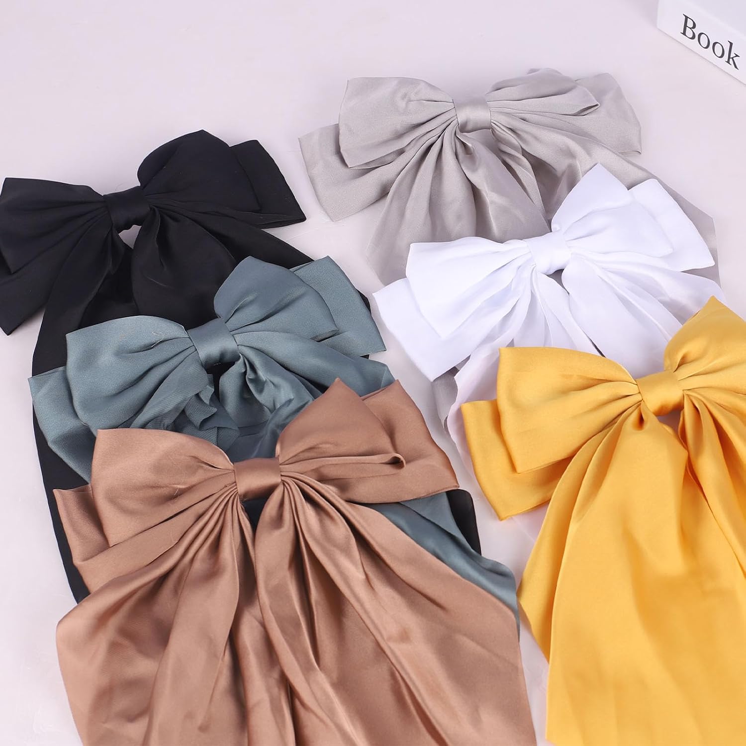 Detalle de Fnaobai Große Schleifen Haarspangen – 6er Set Satin-Clip mit langen Schwänzen
