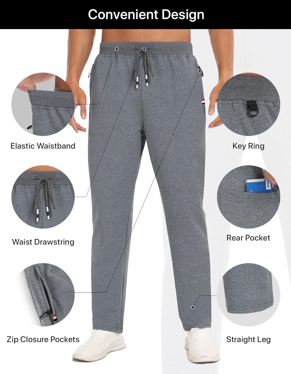 Detalle 2 de YUTYTH Tracksuit Bottoms Men joggers with zip pockets, elasticated waist and cotton feel