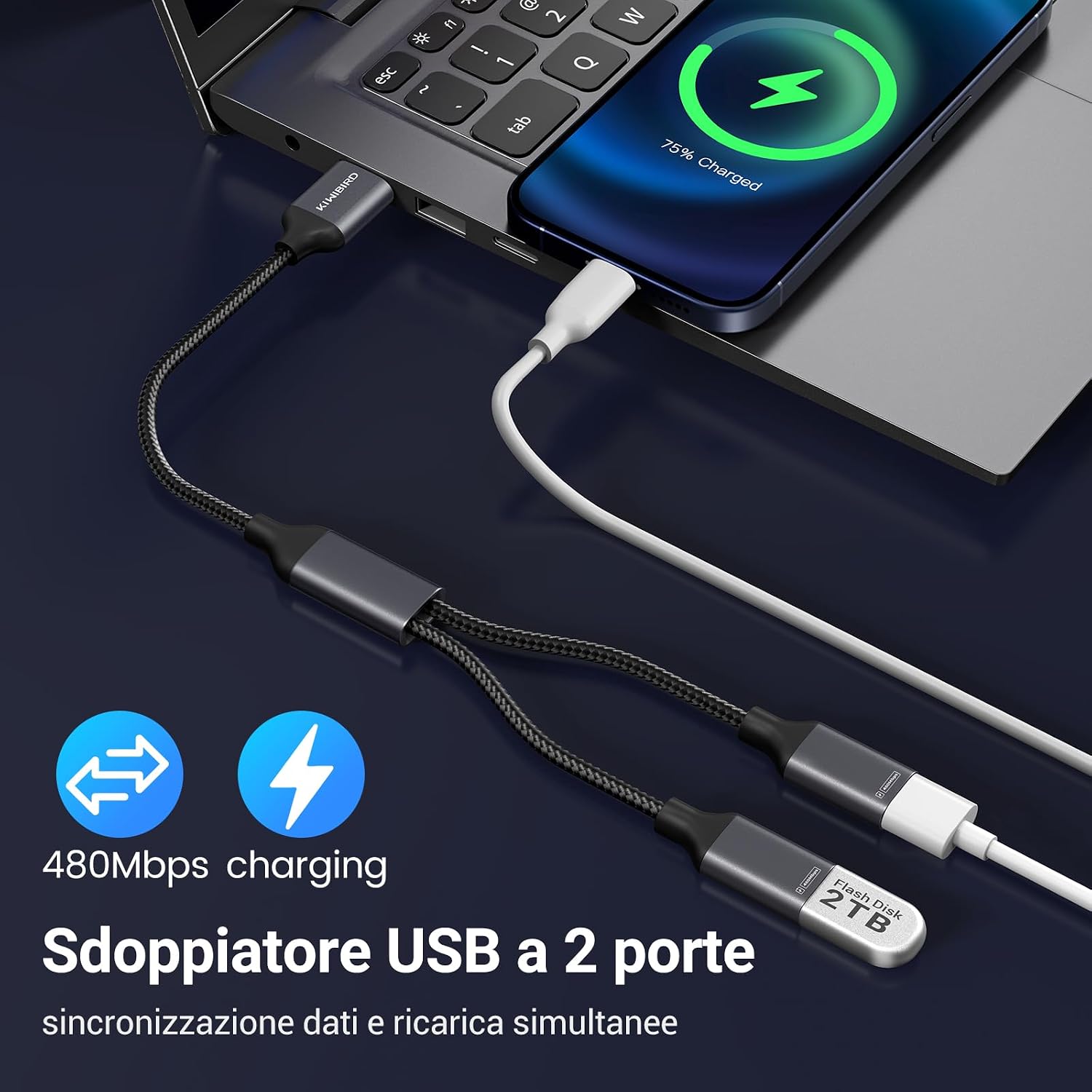 Thumbnail 2 de KiWiBiRD sdoppiatore USB doppio 2 porte