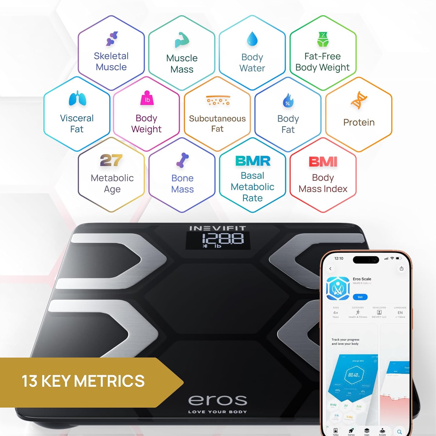 Thumbnail 1 de INEVIFIT EROS Bluetooth Body Fat Scale: A Smart, App-Driven Way to Track 13 Metrics