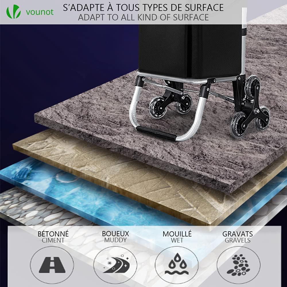Thumbnail 6 de VOUNOT Chariot de Courses 6 Roues en aluminium avec Compartiment Étanche, 2 en 1 – Pliable et Capacité 58L