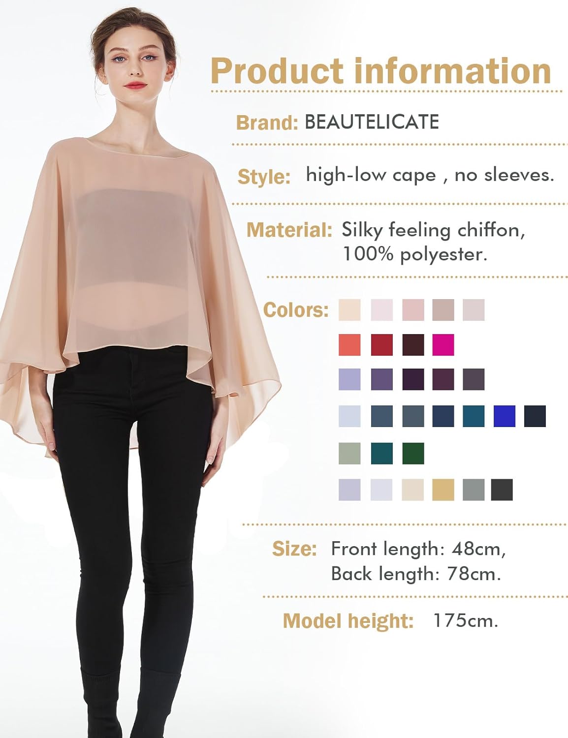 Thumbnail 2 de BEAUTELICATE Chiffon Shawl Wrap: Lightweight Summer Capelet for Weddings and Evening Wear