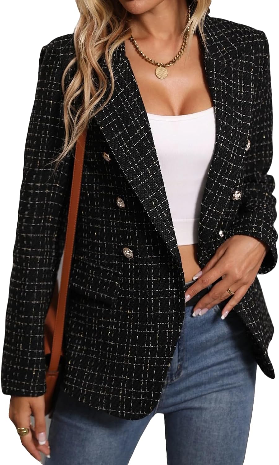 Detalle de Mina Self 2026 Tweed Plaid Blazer XS–3XL