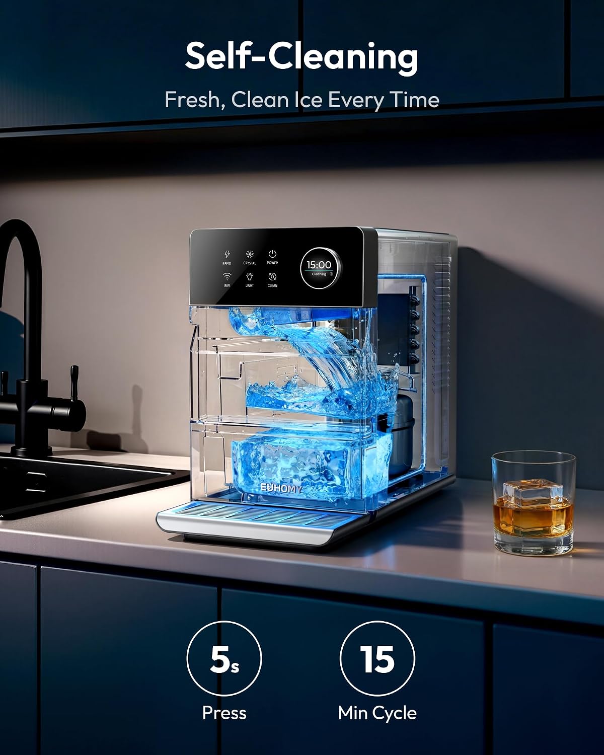 Thumbnail 6 de EUHOMY IM032-CBL-VC Clear Ice Maker, 2.2-Inch Cubes, App Control