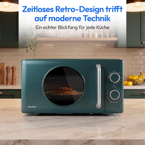 Detalle de MEDION Retro Mikrowelle mit Grill – 20 Liter, petrol, kompakt