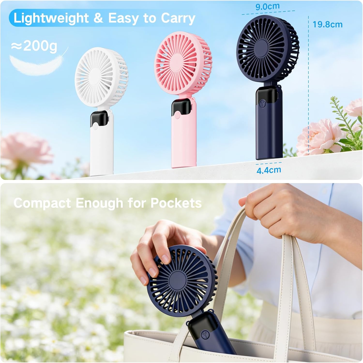 Thumbnail 1 de GCCATE Blue USB Rechargeable Handheld Fan with 6 Speeds, 4000mAh Battery and LED Display