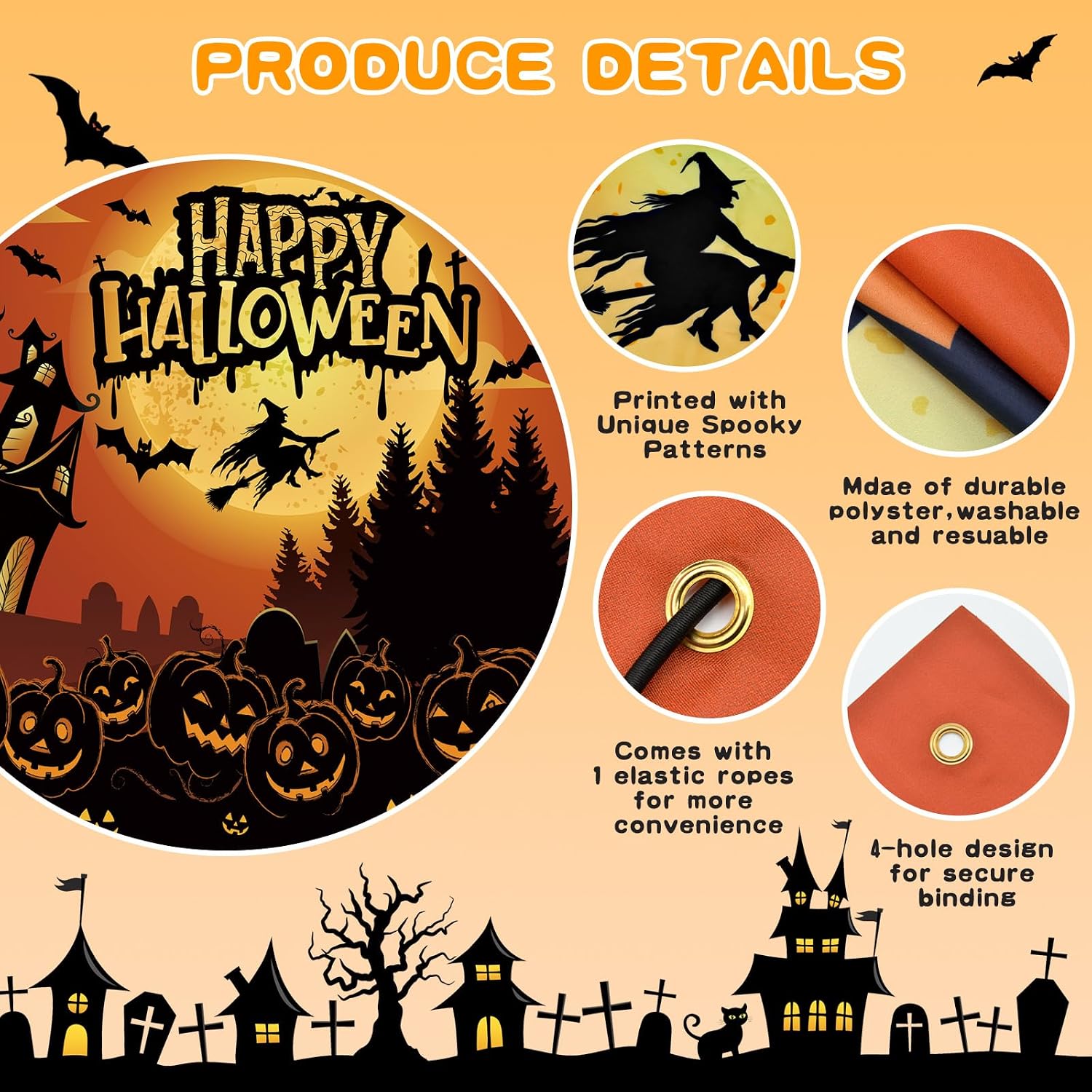 Detalle de XMZFAC 7 x 8 ft Halloween Garage Door Cover, Polyester Pumpkin Banner